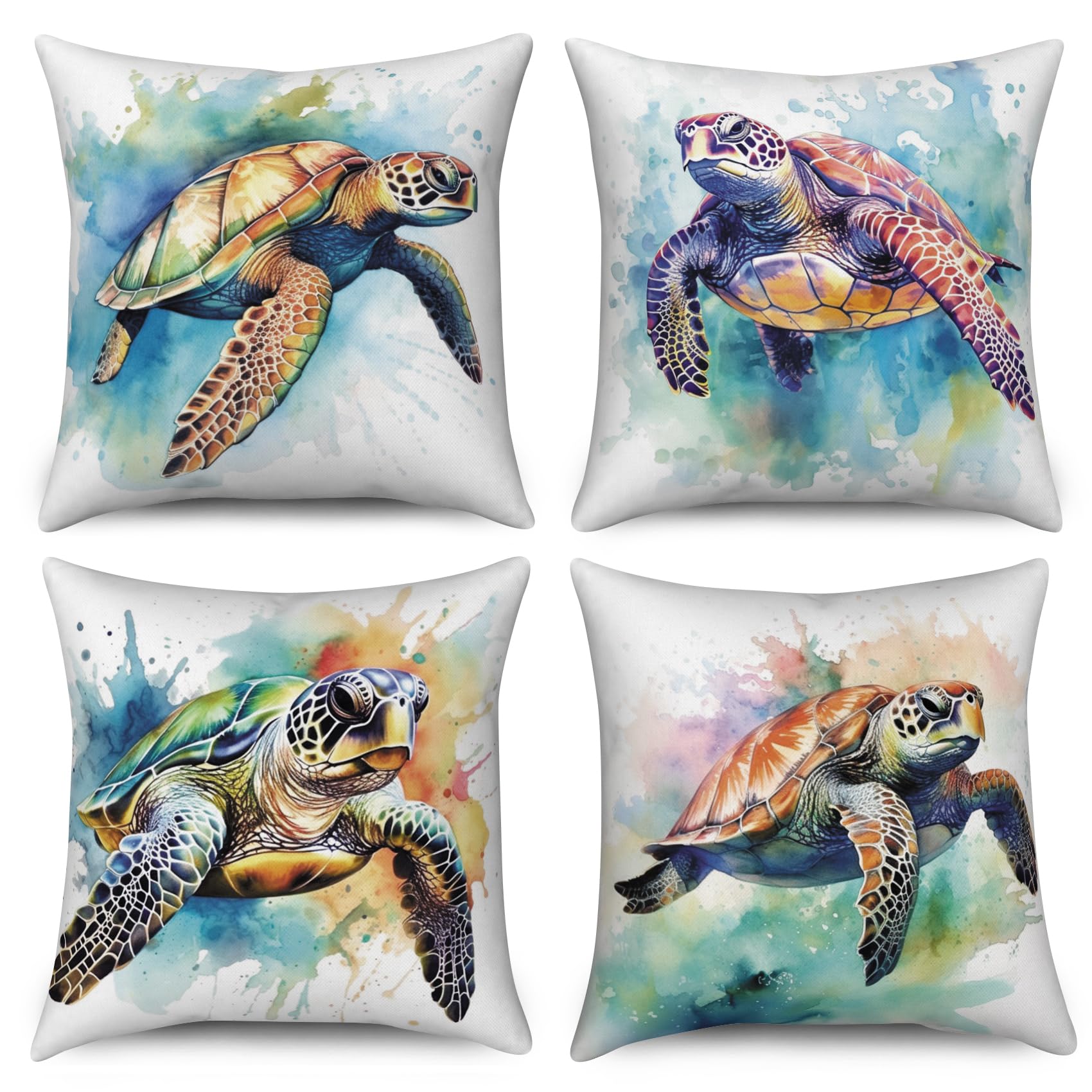 ASDCXZ Maritim Pillow Cover 50x50 cm 4er Set, Retro Maritim Anchor Starfish Hippocampus Sofa Deco Pillow Covers Pillow Cover Washable Polyester Linen Textile Upholstery Pillow Cover Pillow Cover