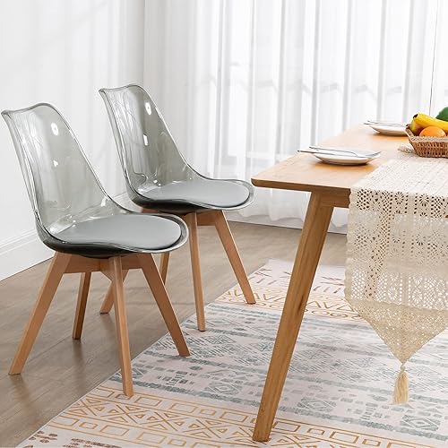 Miniatura 34 de ANOUR Juego de 4 sillas de comedor, modernas sillas de comedor de acrílico transparente con asiento de cuero sintético y patas de haya macizas,