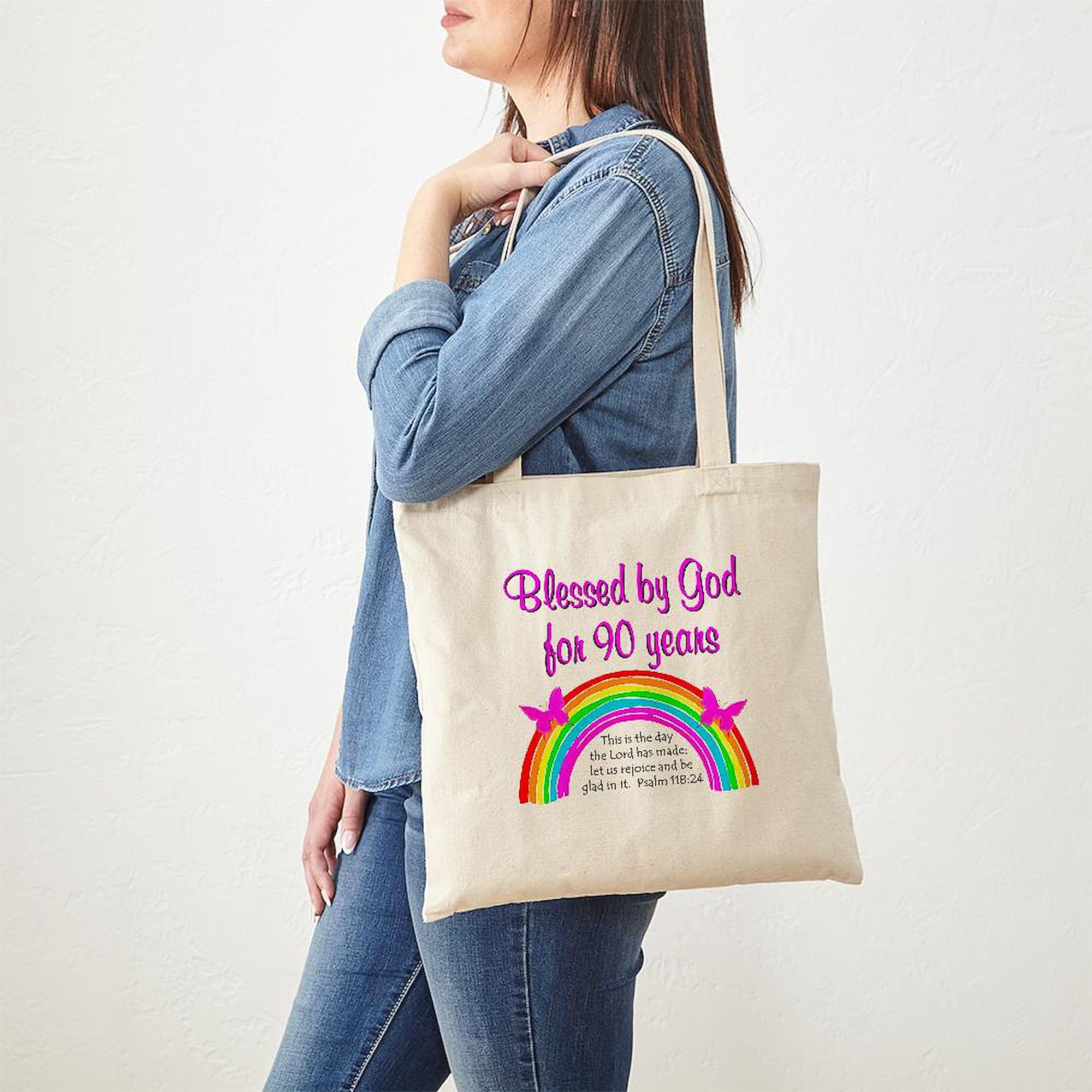CafePress "Precious 90TH" Natural Canvas Tote Bag - Reusable Shopping Bag, Gift Tote (Choose Small Or Medium) - View #4