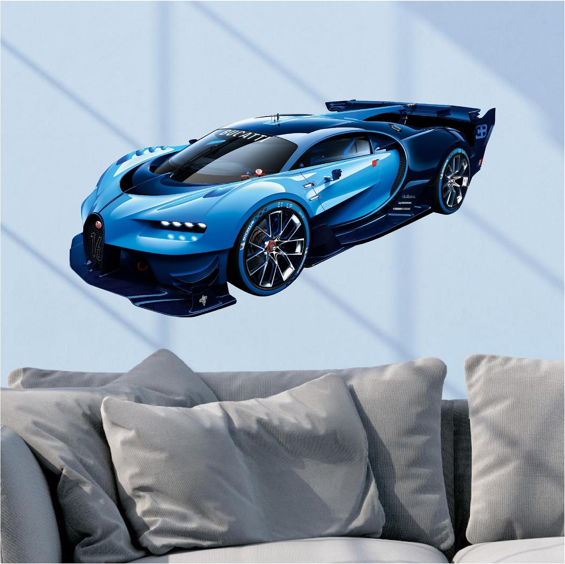Amazon Com Bugatti Chiron Vision Grand Turismo Gt Blue Wall Decal Sports Car Sticker Kids Race Game Room Man Cave Garage Art Mural Decor 12 Inch Furniture Decor