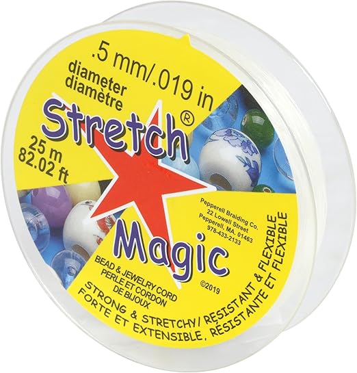Stretch Magic Elastic Beading Cord – Clear Color, 0.5mm in Diameter, 25-Meter (82 ft) - Easy to Knot, Strong & Stretchy String for Making Beaded Jewelry