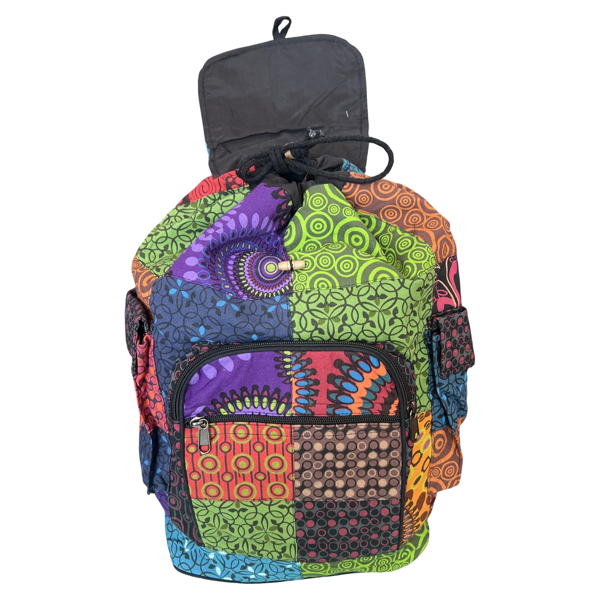 Mochila étnica de moda con diseño floral bohemio, con cremallera, estilo hippie
