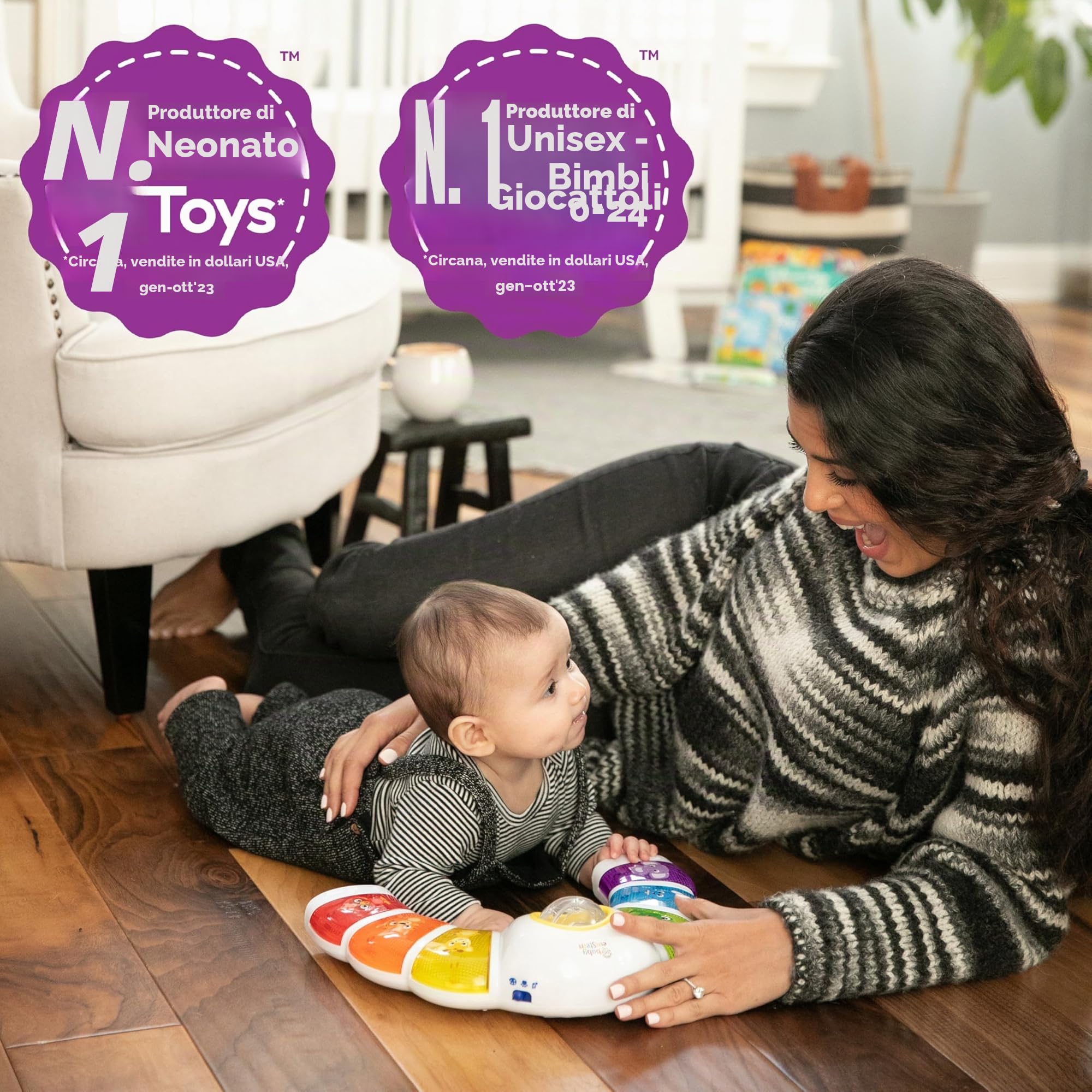 Baby Einstein, Giocattolo Musicale con Luci, Suoni e Sonagli, Barra Luminosa Glow & Discover, Pianoforte con 3 modalità, Multilingue, per Bambini dai 3 Mesi