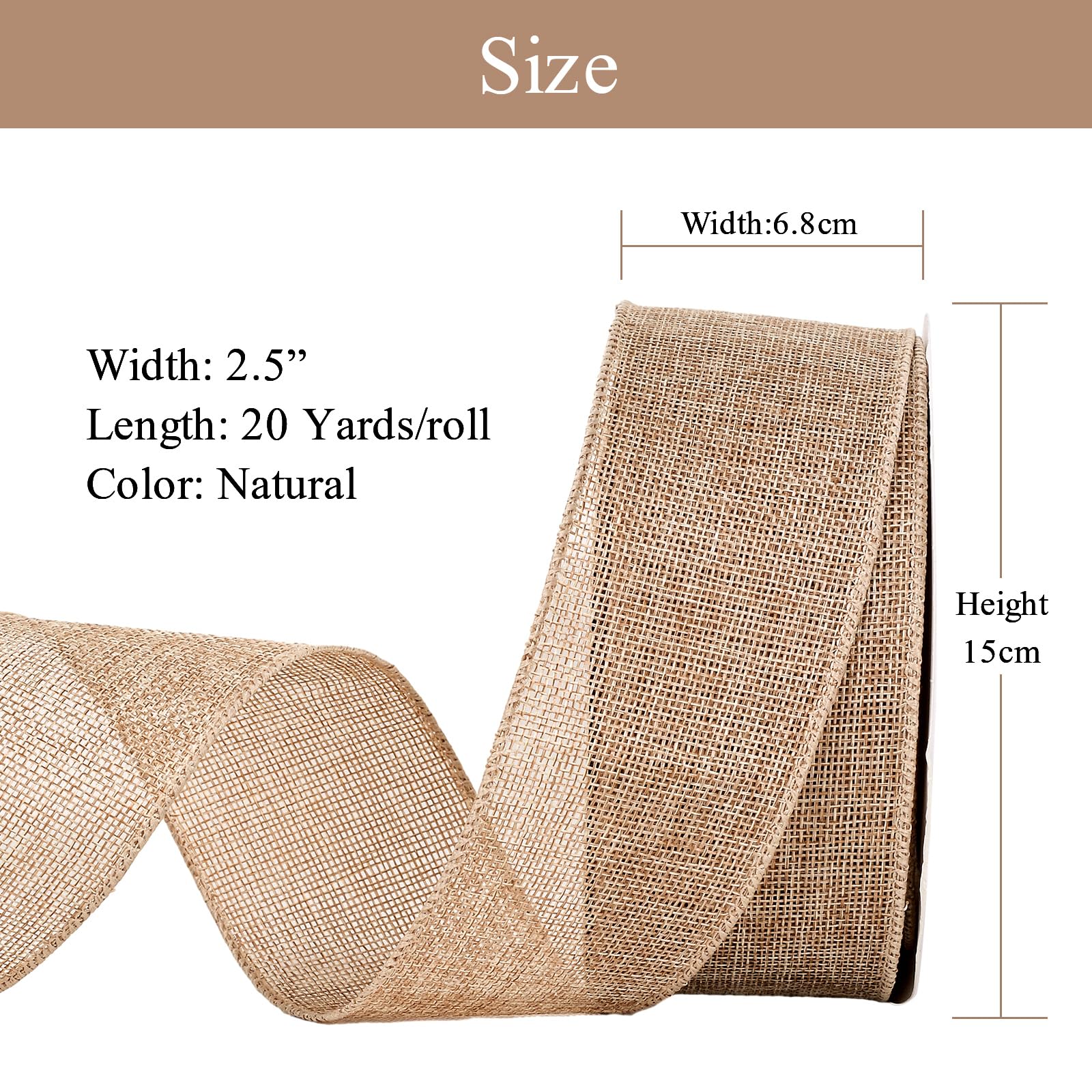 YAMA Juteband mit Draht, natürlich, 6,4 cm x 20 m, für Geschenkverpackungen, Bastelarbeiten, Kranz, Schleife, Weihnachten und Heimdekoration