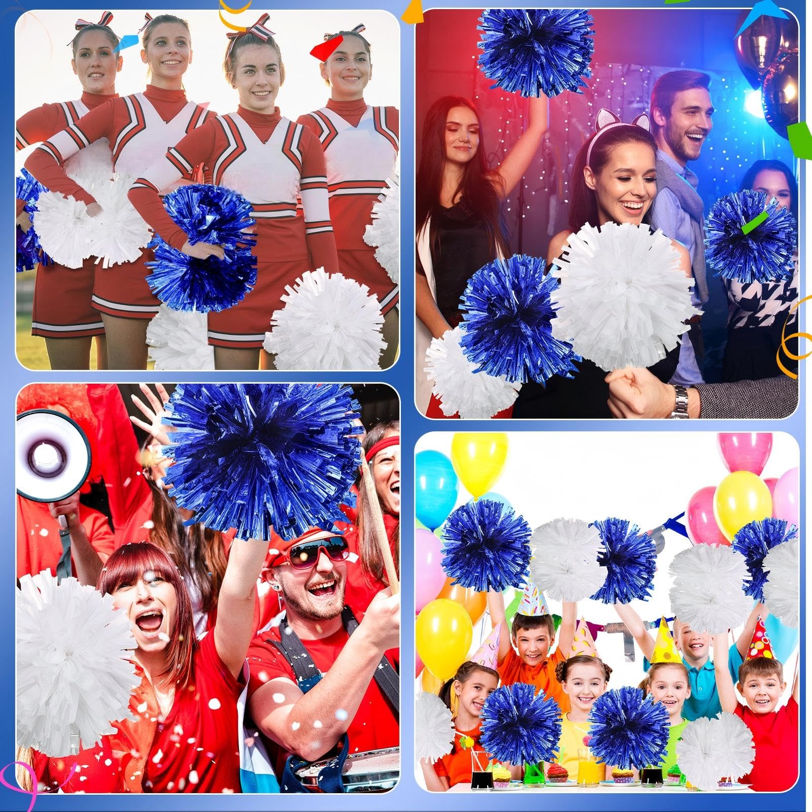 Yunsailing Lot de 50 pompons de pom-pom girl avec poignée en plastique métallique pour danse, matchs, sports d'esprit, performance sur scène, carnaval