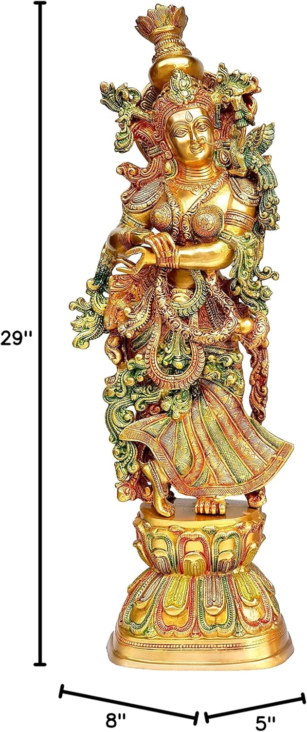 Size 21 eSplanade - Brass Radha Krishna Idol Statue Sculpture - Big Size (21) (Radha Coloured)