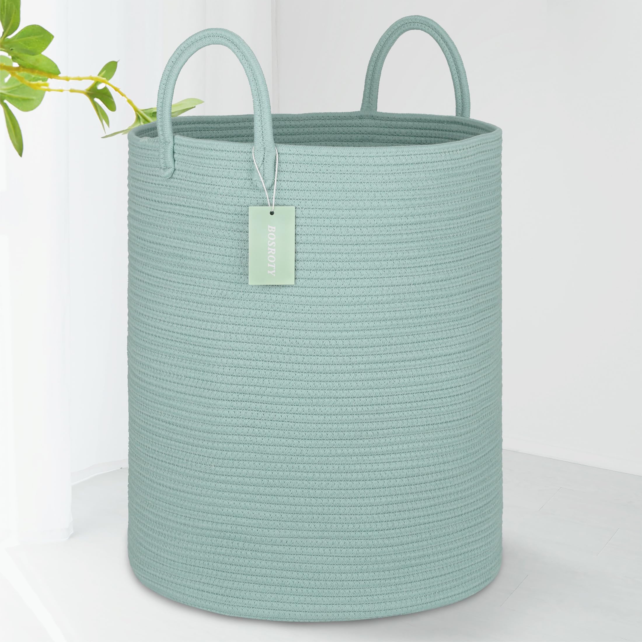 Large Cotton Rope Laundry Hamper for Clothes 65L, Light Green