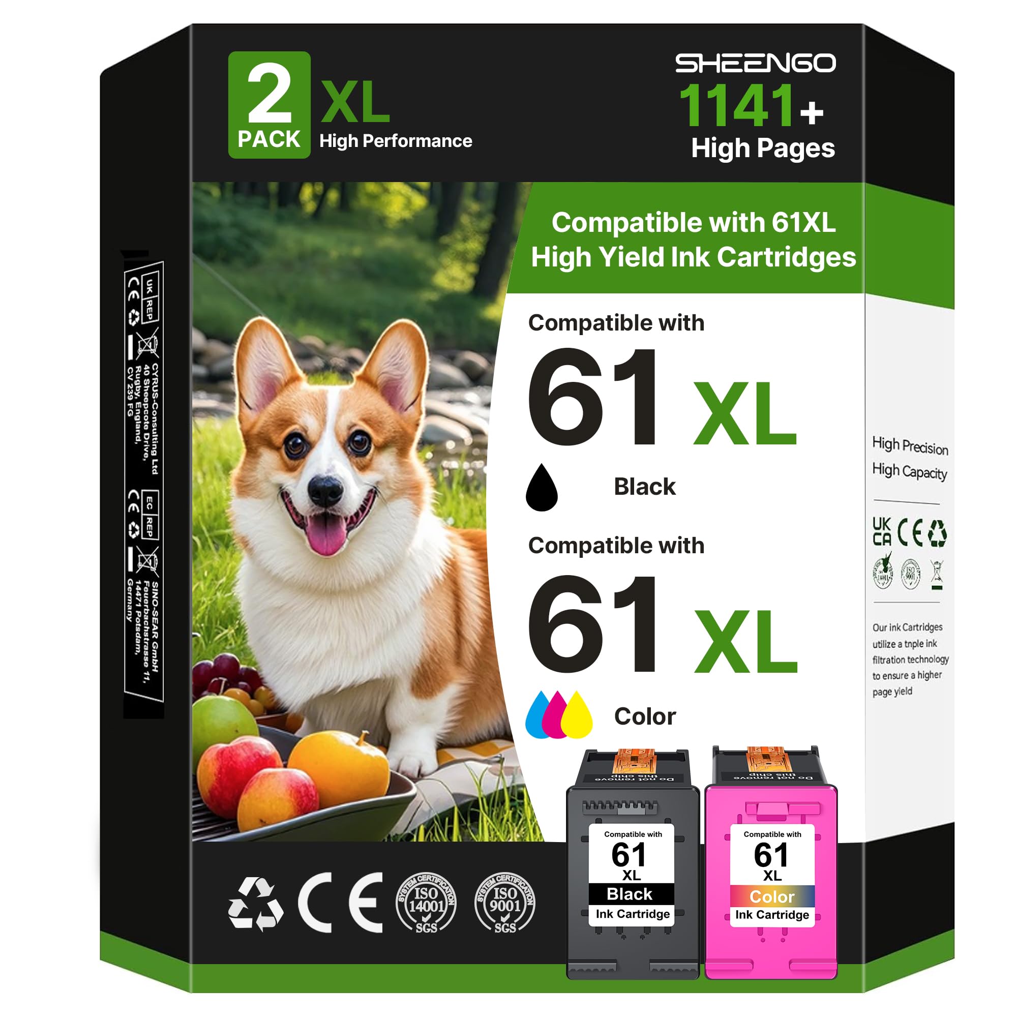 61XL Black and Color Ink Cartridge Combo Pack Replacement for HP Ink 61 | 61XL Ink Cartridge for HP Printers Works with HP Envy 4500 5530 5534 DeskJet 1010 2540 OfficeJet 4630 4635 (1 Black, 1 Color)