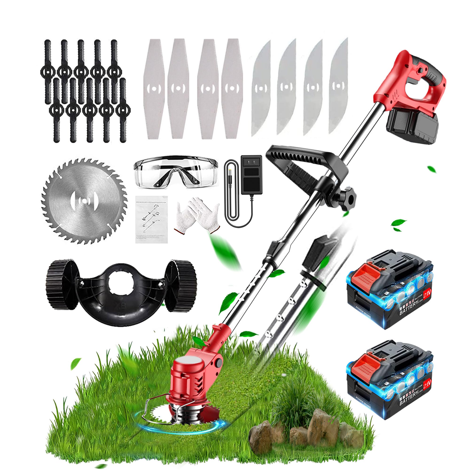 Metal Blade Cordless Strimmer 21v Grass Trimmers 27 Blades 15cm Cutting Diameter Cordless Strimmer Retractable Handle For Lawn Garden