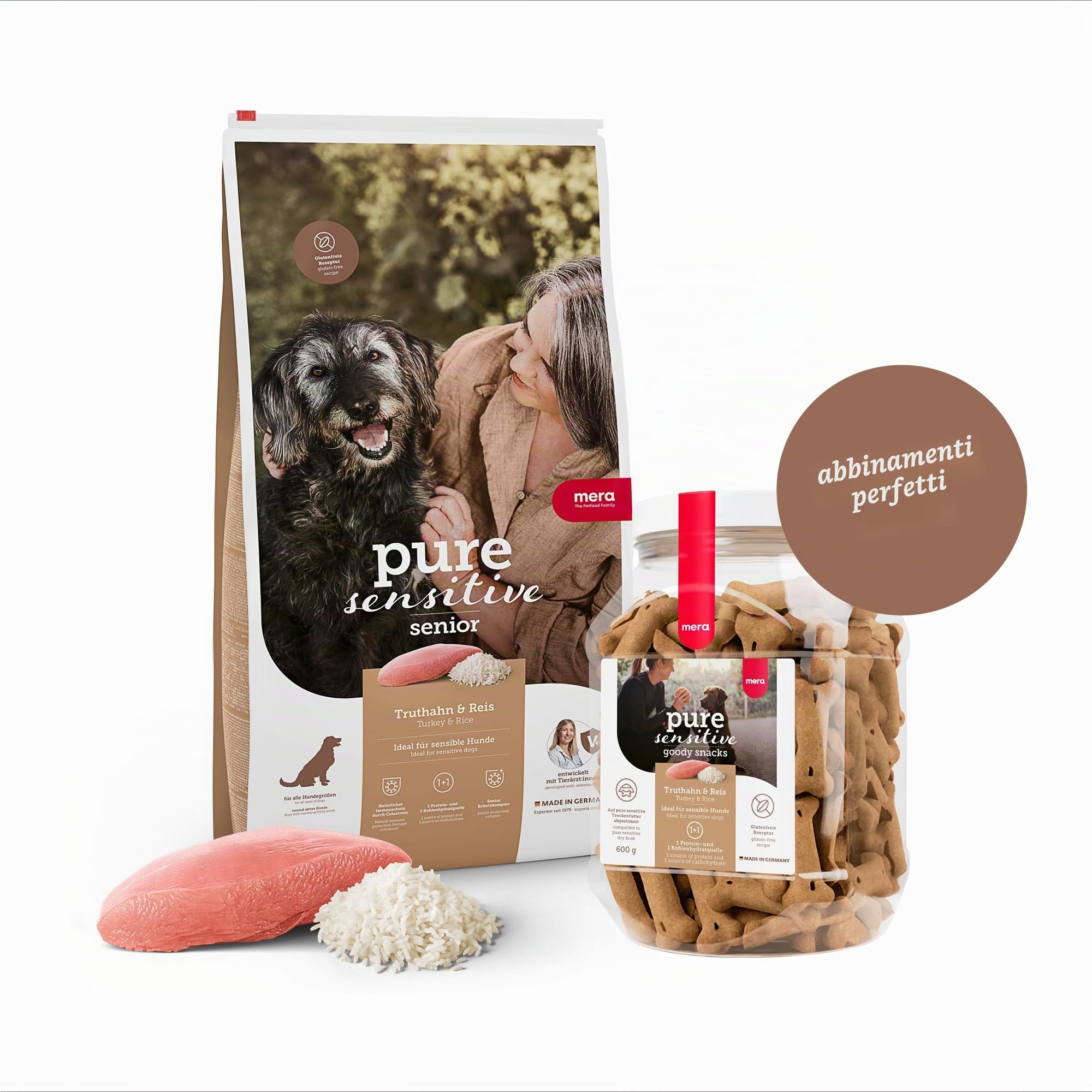 MERA “Pure Sensitive Senior” - Crocchette con tacchino e riso per cani, cibo secco per la dieta quotidiana di cani anziani sensibili all’alimentazione