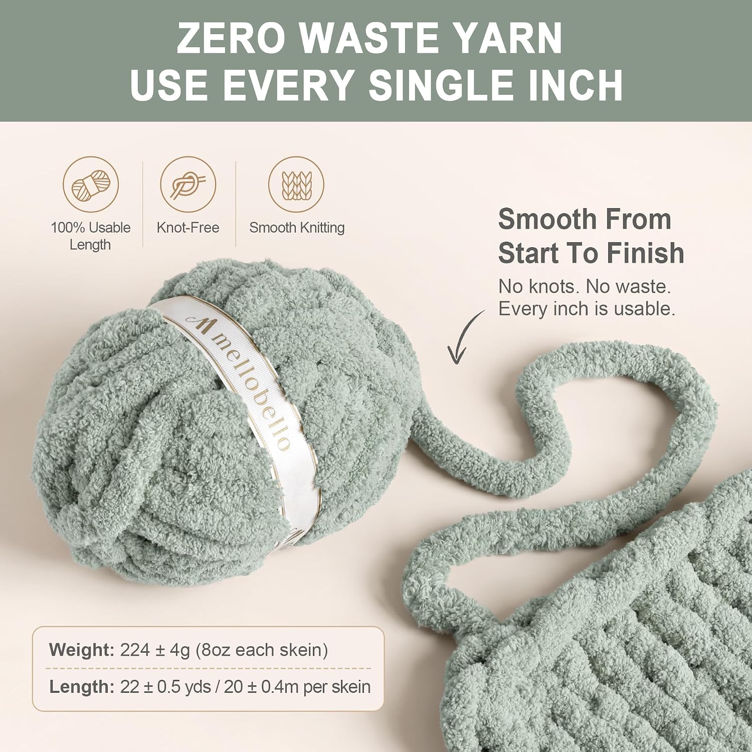 Jumbo Chunky Yarn for Hand Knitting - #10 Chunky Chenille Yarn for Crocheting Blankets,Super Soft Bulky Fluffy Yarn,9 Jumbo Pack(22yds,8oz Each Skein) Ocean Breeze thumbnail