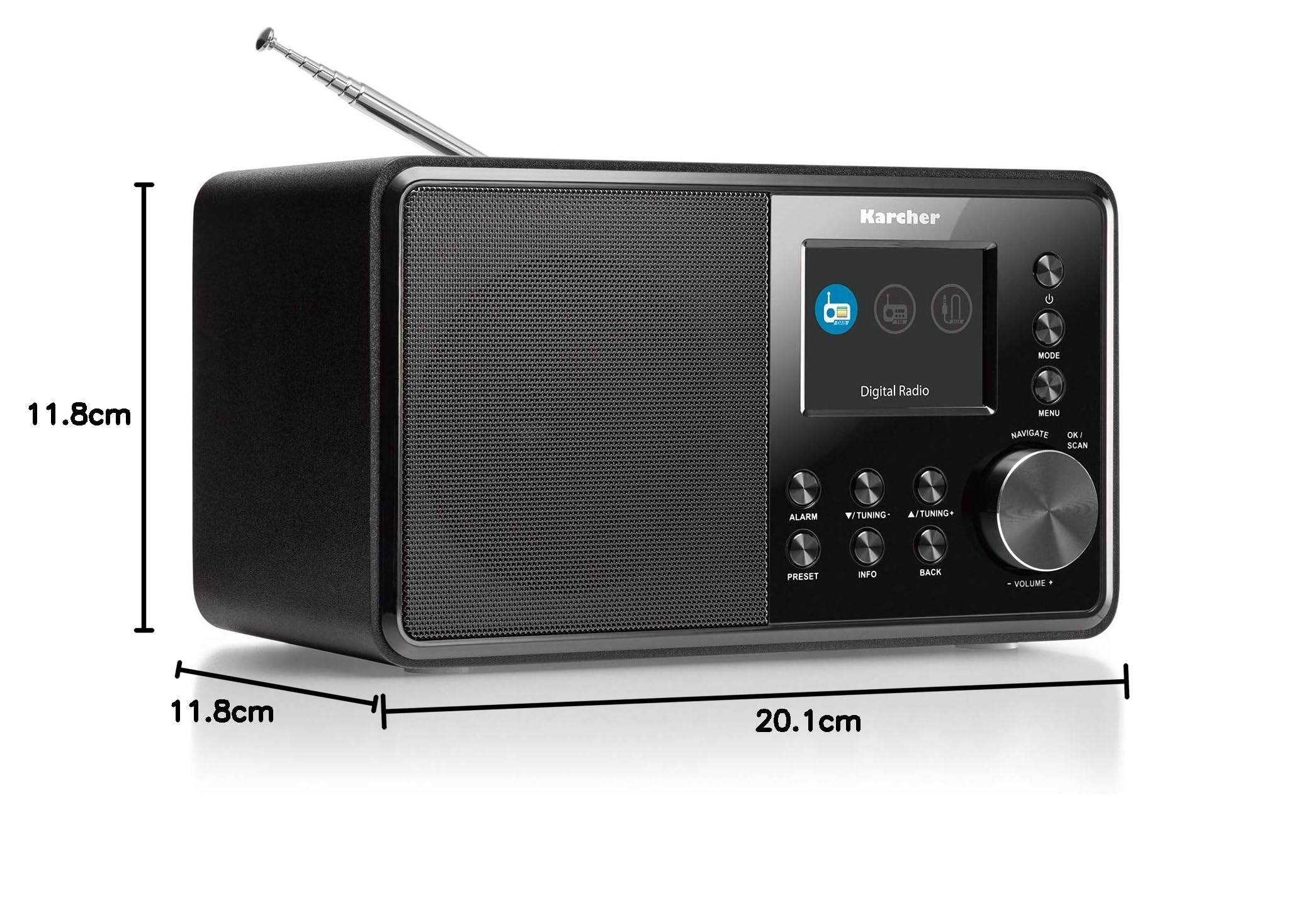 Karcher DAB 3000 - DAB+ Radio (Digitalradio, DAB plus/UKW-RDS, AUX-IN, Wecker mit Dual-Alarm, kleines Küchenradio, schwarz)