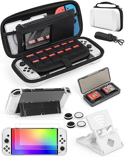 Funda de transporte para Nintendo Switch OLED modelo, funda de viaje impermeable con funda protectora acoplable, soporte de soporte, protector de