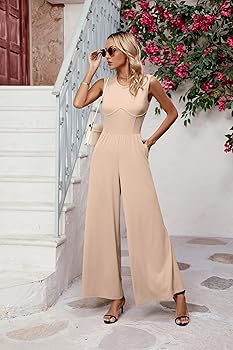 Amazon.com: DIRASS Women Jumpsuit Woman Womens Summer Jumpsuits Dressy  Casual One Piece Outfits Sleeveless Crew Neck Wide Leg Pants Rompers With  Pockets : Clothing, Shoes & Jewelry