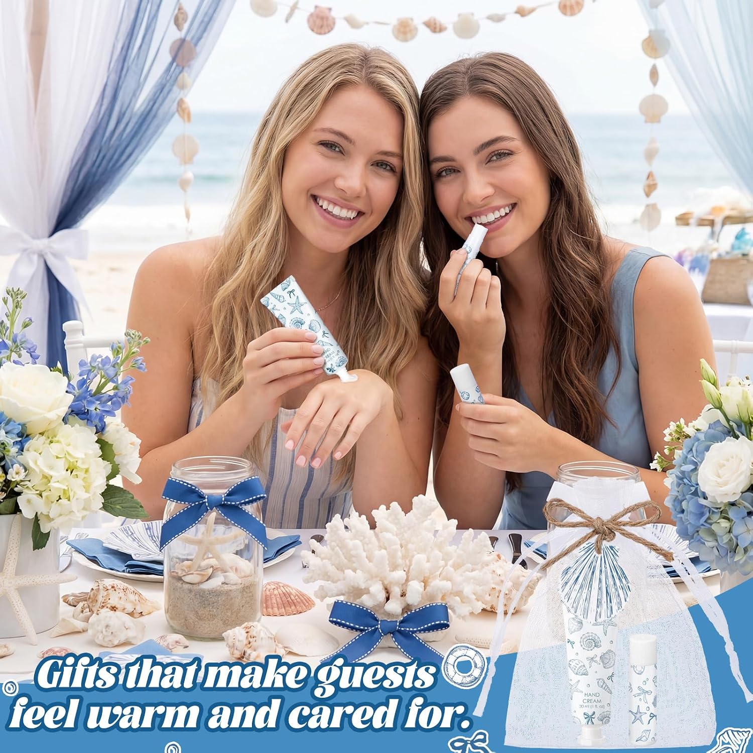 24 Sets Bow Seashells Themed Hand Cream and Lip Balm Gift Seashells and Wedding Bells Favors Bridal Shower Party Favors for Guest Travel Size Bulk Ocean Coastal Summer Baby Shower Party Supplies