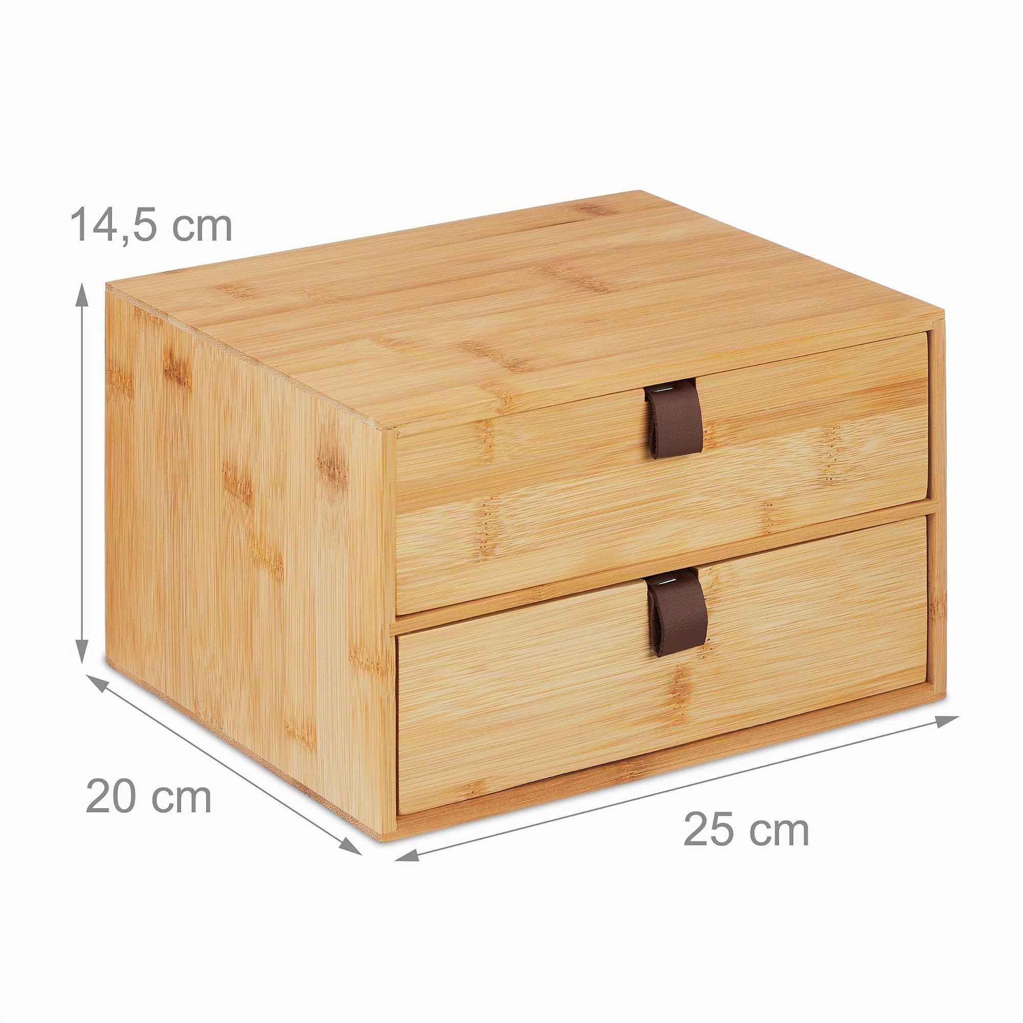 Relaxdays Organizer da Scrivania, Desk Portapenne da Ufficio con 2 Cassetti in bambù, HxLxP: 14,5 x 25 x 20 cm, Naturale
