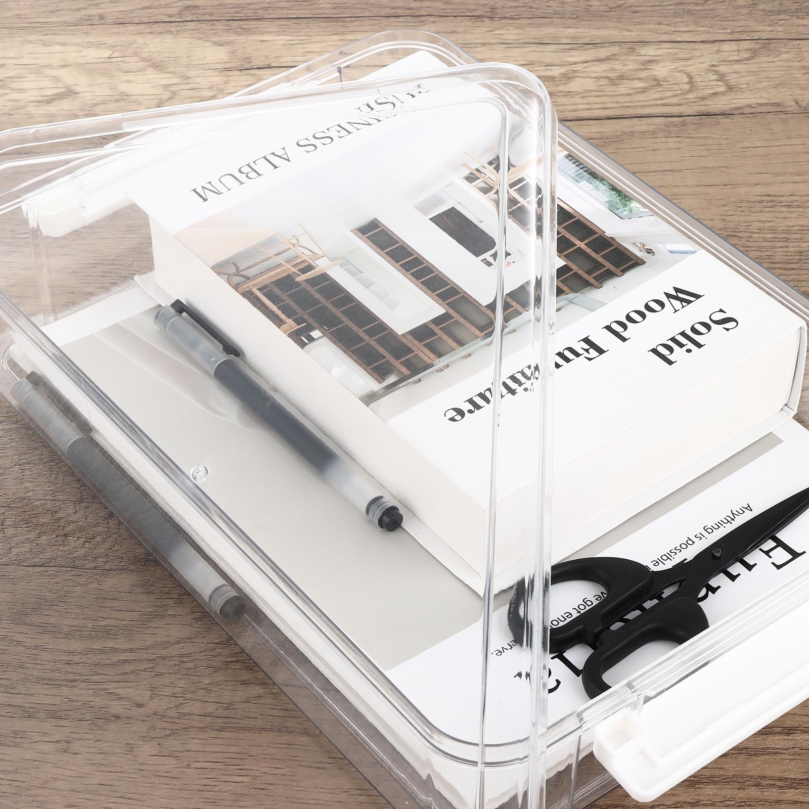 4 scatole portaoggetti per documenti, in plastica con coperchio, trasparenti, impilabili, organizer per documenti, formato A4, per certificati di carta e forniture per ufficio