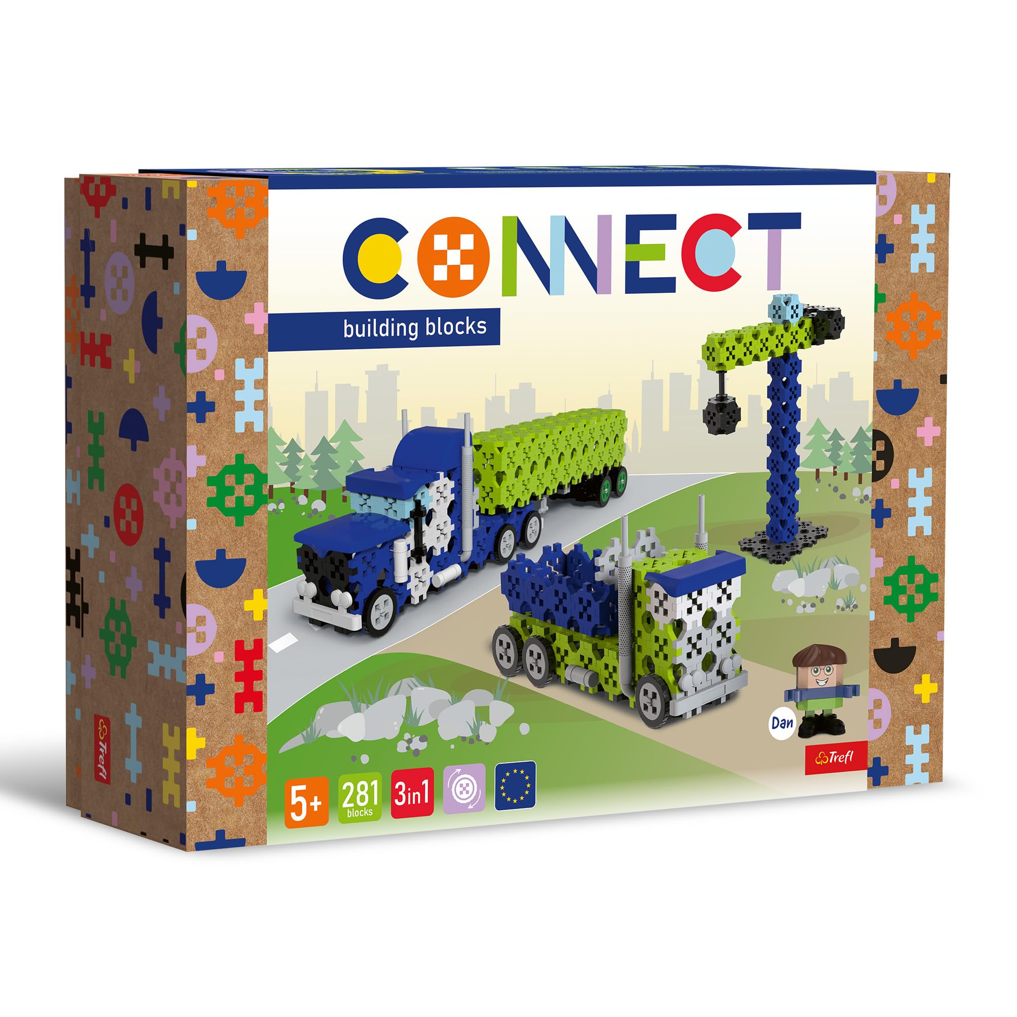 Ensemble de Construction Connect Trefl Bricks 3en1 - Camion et Chantier - 281 Pièces