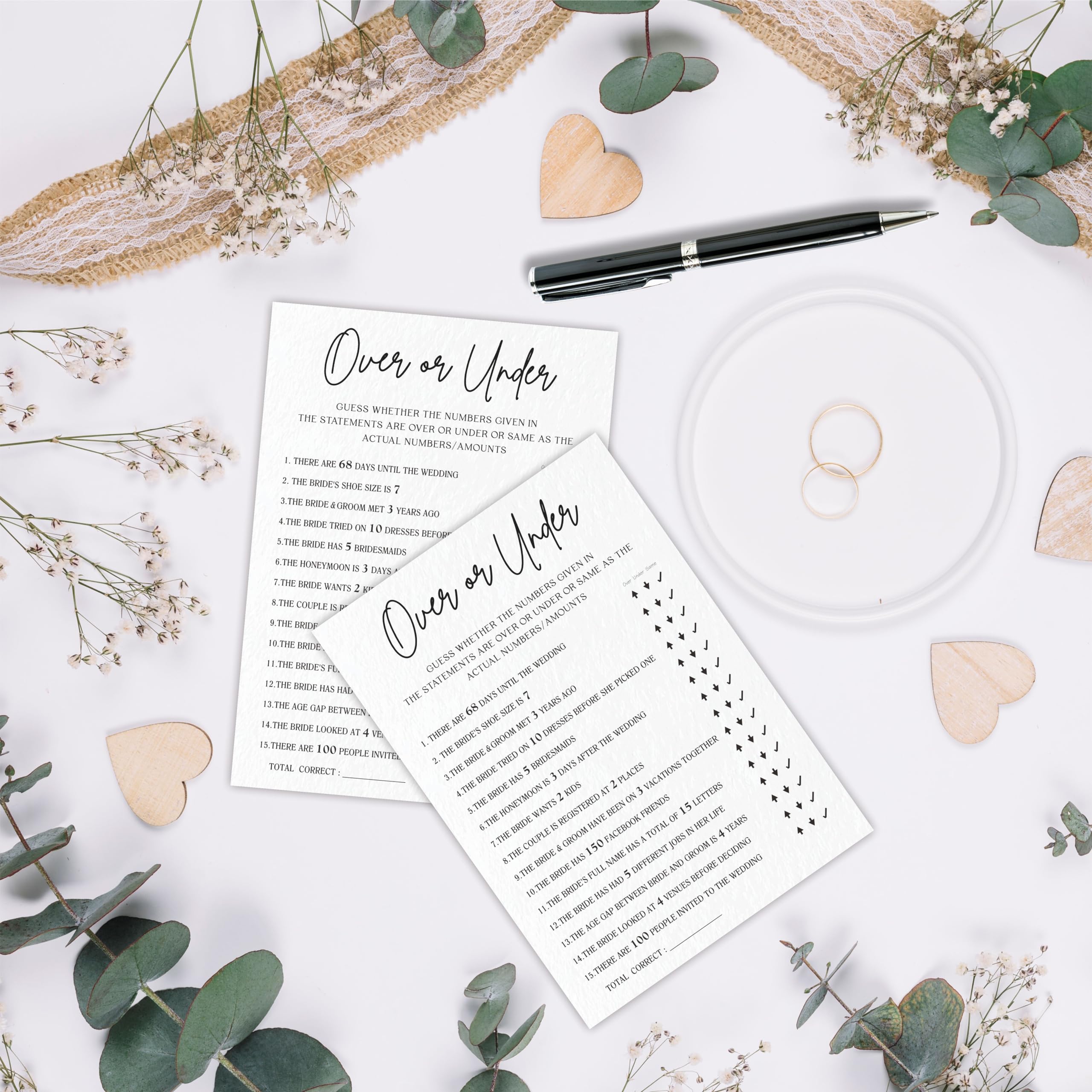 TPYEN Guess Over Or Under Bridal Shower Game Cards - 30 Pcs Minimalist Wedding Party Game Set