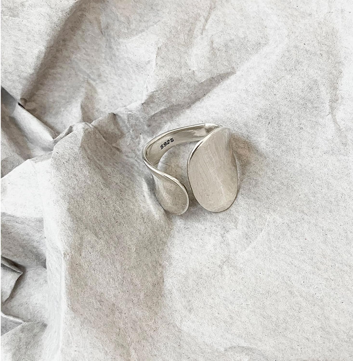 925 Sterling Silver Wide Band Ring Simple Handmade Hammered Chunky Statement Rings Adjustable Boho Thumb Ring for Women Men - Image 3