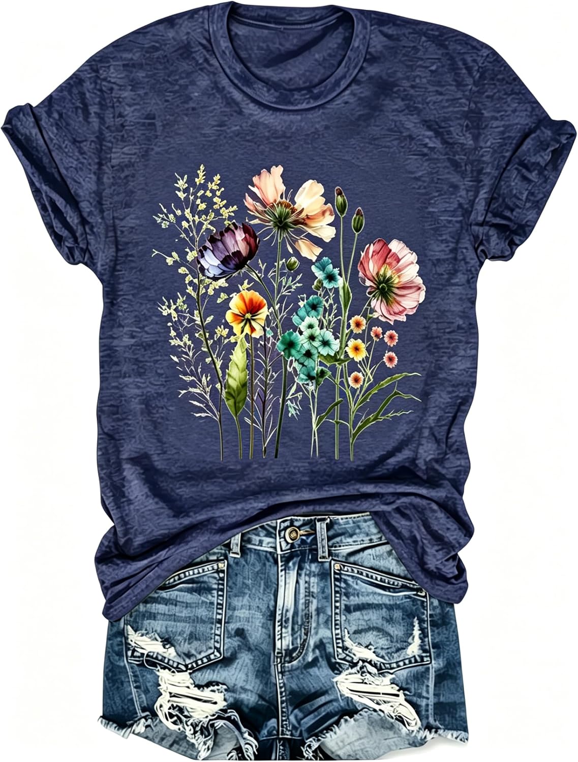 hcihgzr Womens Funny Vintage Boho Wildflower Floral Flower Graphic Shirt Casual Short Sleeve Summer Tee Tops