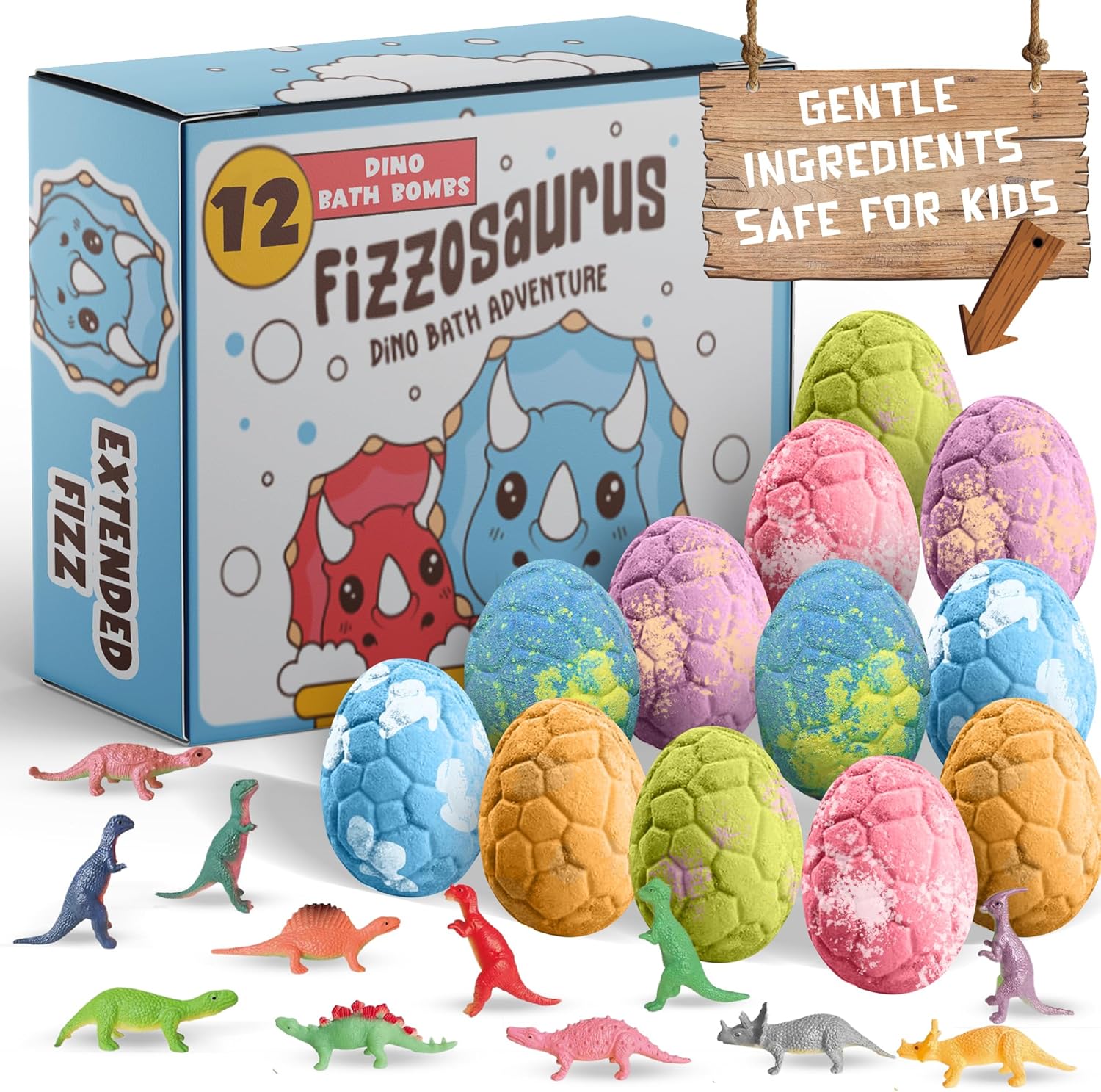 All Natural Bath Bombs for Kids with Surprise Toys Inside- 12 Pack Organic Dinosaur Bath Bombs with Toys Inside – Dino Bath Bomb for Kids