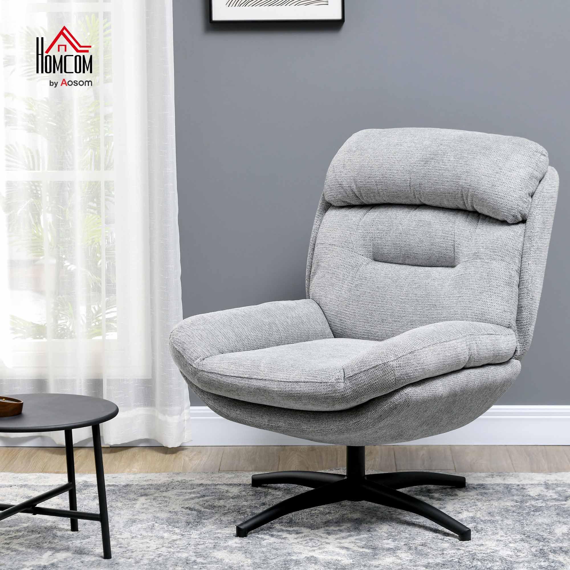 HOMCOM Sessel Wohnzimmer Drehbar Loungesessel mit Breiter Sitzfläche, Dicke Polster Schneidersitz Relaxsessel Lesesessel mit Wasserabweisend Chenille-Optik, Polstersessel für Schlafzimmer Grau