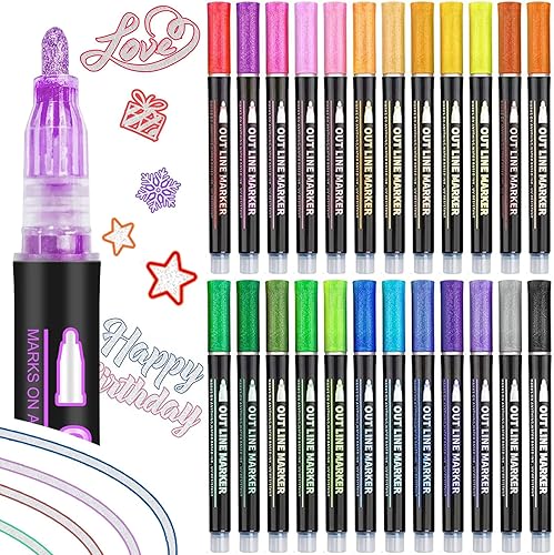 CofunKool Super Squiggles - Marcadores de contorno con purpurina y doble línea brillante 24 colores