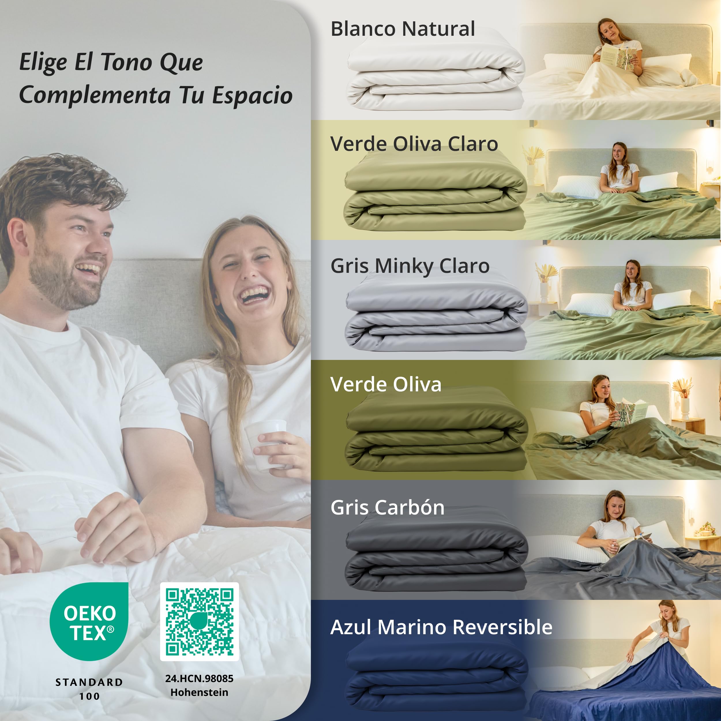 Ella Funda nórdica para Manta de Peso de 135 x 200 cm, Fabricada en 100% algodón, Adecuada para edredón de 7 kg y 9 kg