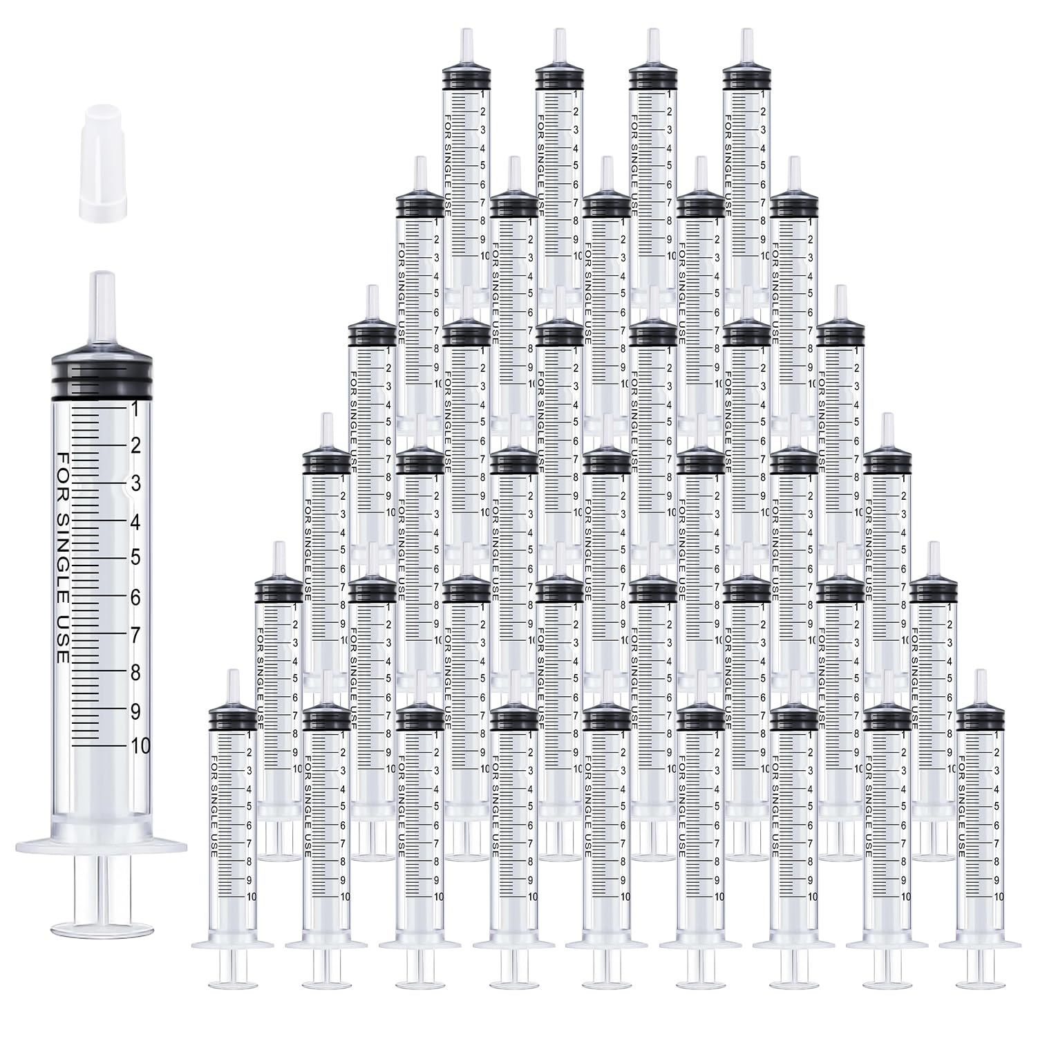 Siringhe da 10 ml, confezione da 200 siringhe grandi in plastica con tappo a punta, siringa dosatrice, siringa orale per laboratori scientifici, alimentazione di animali domestici, misurazione,