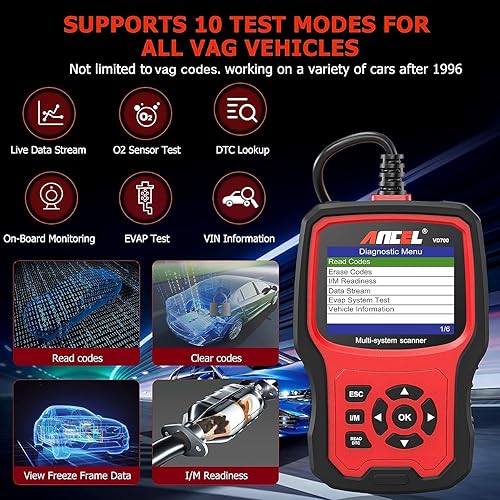 Miniatura 9 de ANCEL BD500 - Escáner Bluetooth 5.0 OBD2 para todos los sistemas VW Audi Seat Skoda Seat con ANCEL VD700 All System OBD2 escáner con 8 funciones