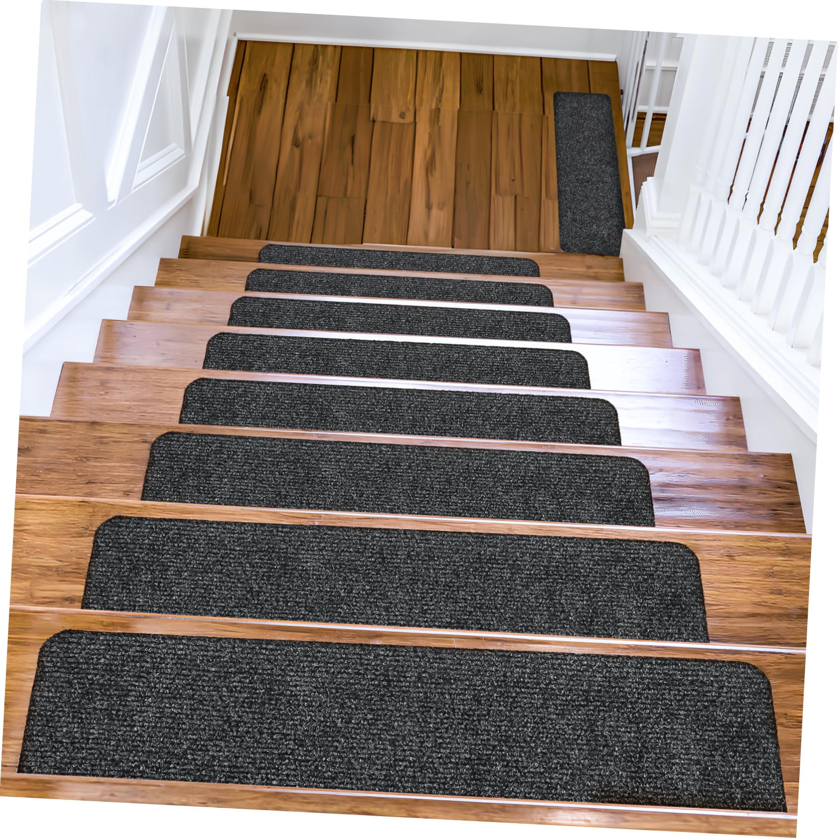 Tapis Adhésif 15 Pièces pour Escaliers en Polyester 55x20cm