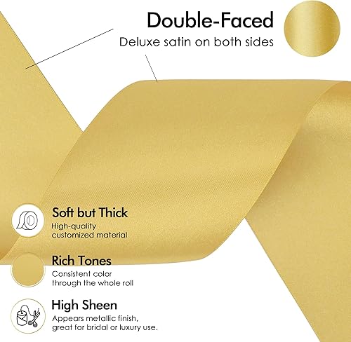 Miniatura 3 de MEEDEE Cinta de satén dorada Lux - Cinta de satén de doble cara de 3 pulgadas, cinta de Navidad dorada por 10 yardas, cinta dorada ancha para