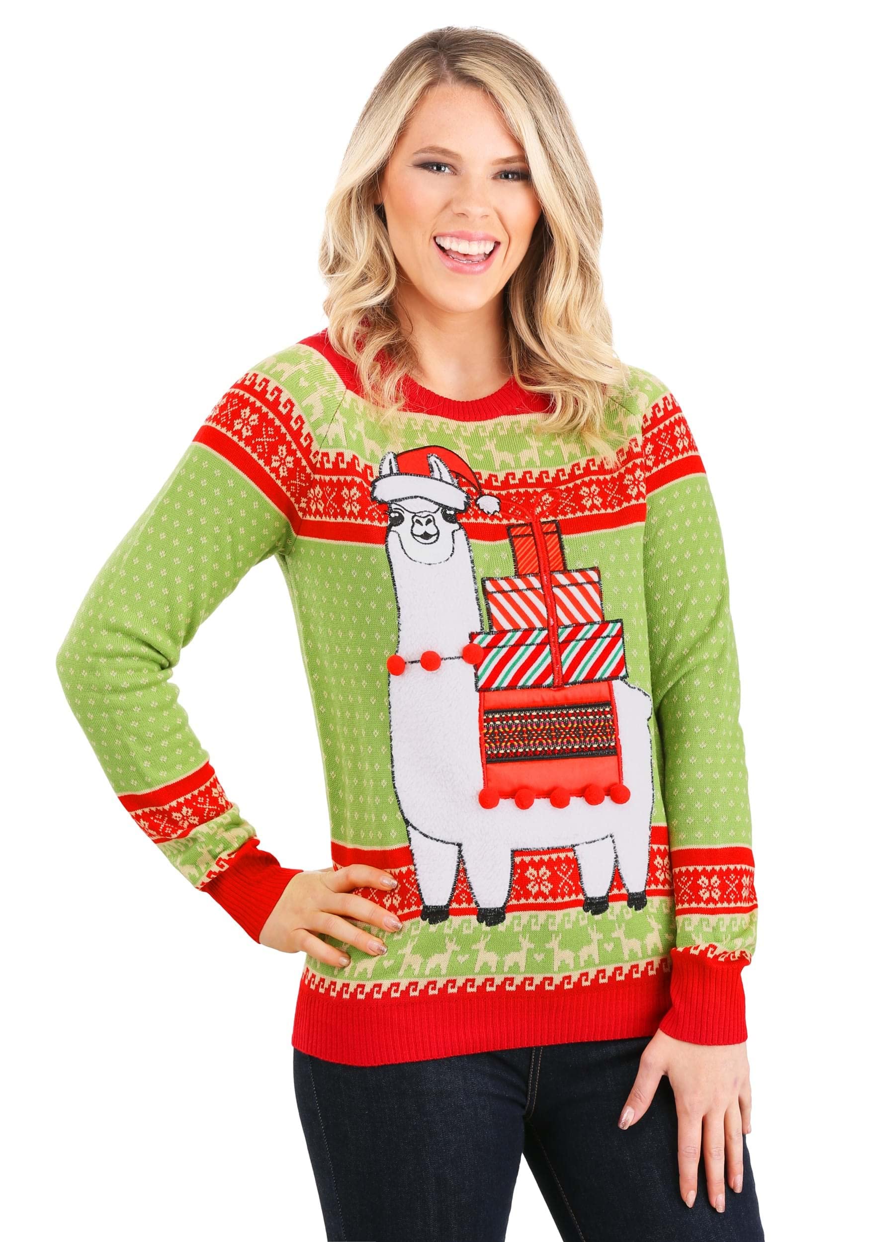 FUN.COMAdult Christmas Llama Unizex Ugly Sweater Small Red