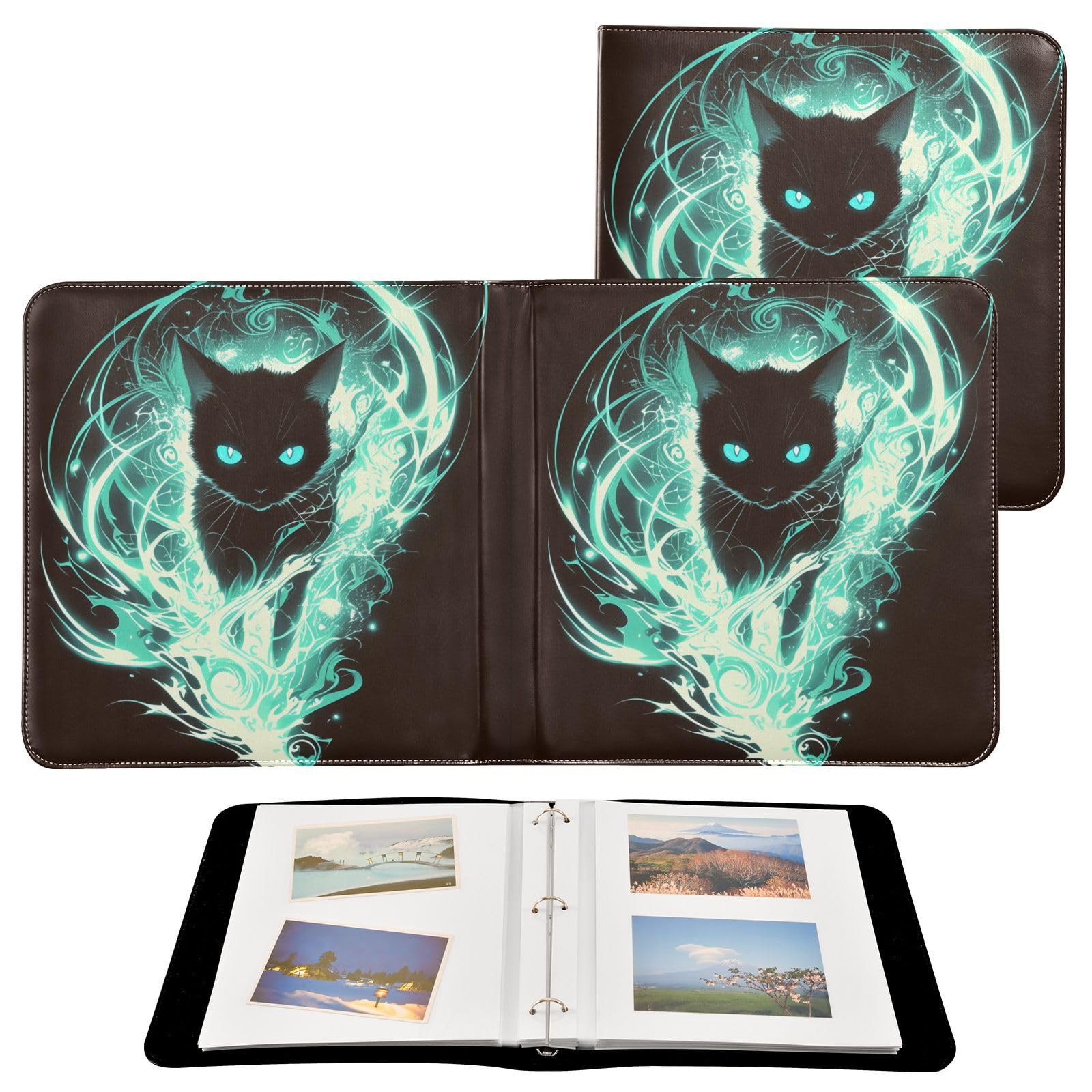 Kigai Cute Cats Photo Album Self Adhesive Scrapbook Album Leather Cover DIY Picture Scrap Book with 20 Adhesive Sheets, 11.8x24x0.8 inch