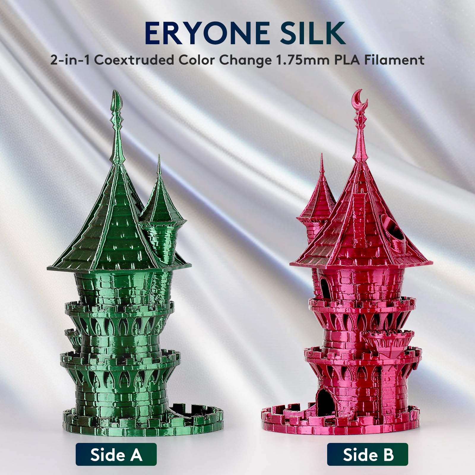 ERYONE Filamento PLA bicolore doppio 1,75 mm, filamento stampante 3D bobina da 1 kg +/- 0,02 mm, seta rossa e verde