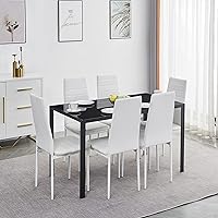 Vista 10 de Juego de mesa y silla de comedor de 7 piezas, juego de mesa de comedor para 6 mesas de cocina con 6 sillas, mesa rectangular de vidrio con 6 sillas