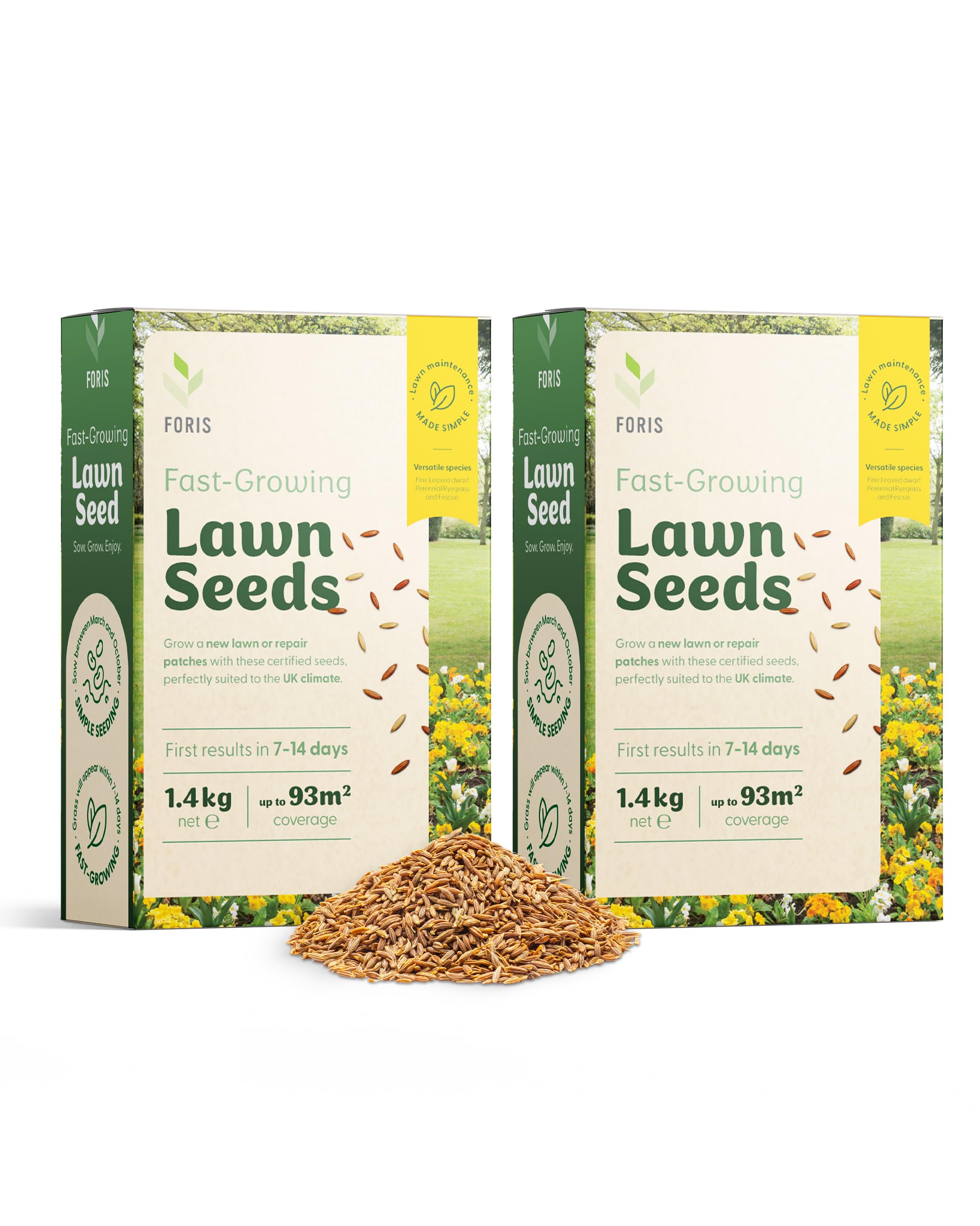 Foris Fast Growing Lawn Seed 2.8kg - Covers Up to 186m² Overseeding Capacity, Quick Germination Grass Seed 7–14 Days – Lawn Repair, Durable Hard Wearing Blend, Low Maintenance UK Climate Grass
