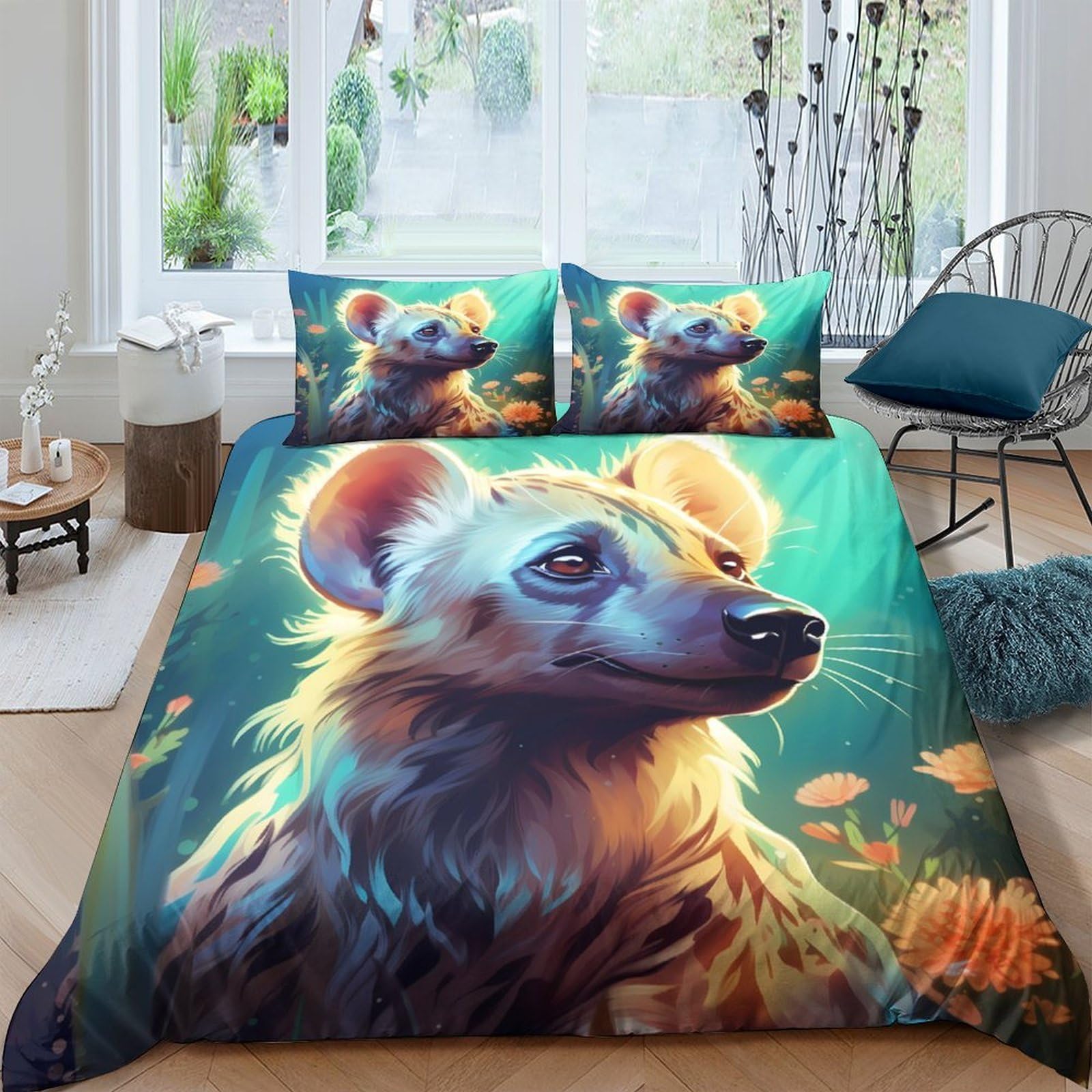 Ctjqhvkz Style-9 3D Printed Hyena Forest Fitted Sheet Microfiber Soft Animal Art Bed Cover For Bedroom Dorm Mattress Decor Single（135X200cm）
