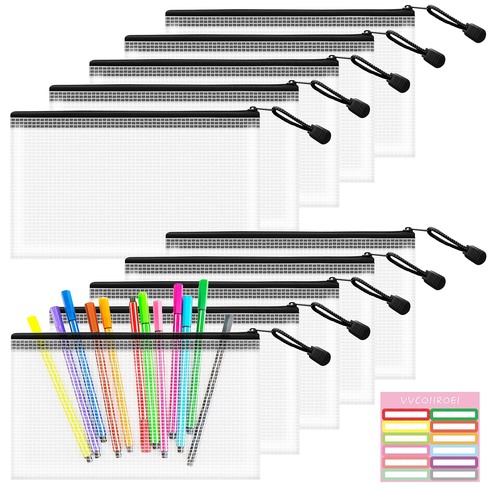 10pcs Mesh Zipper Pouch Bags Small, 8.1x4.8 Inches Zipper Pencil Bags, Black Pencil Pouch Bulk, Reusable Pencil Bags for Office Supplies and Travel Storage
