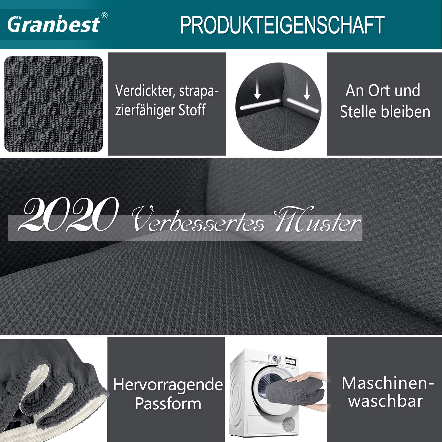 Granbest Copridivano Elasticizzato Fodere per Divano Spessa, Fodera Divano Jacquard per Soggiorno Protezione per Mobili