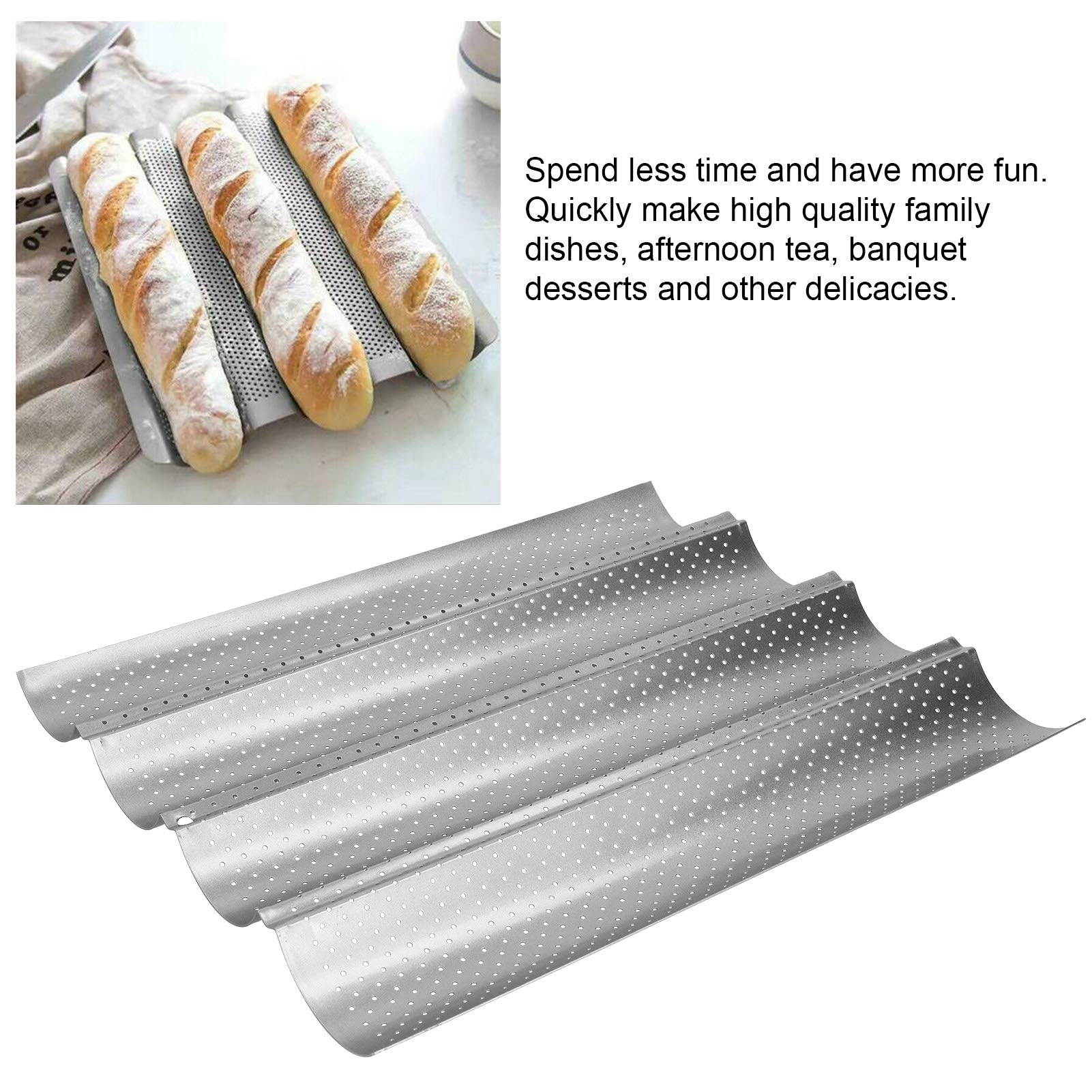 HERCHR Teglie forate per baguette, teglia in acciaio inossidabile per baguette francesi Pane Pane italiano Accessori da cucina(4-ROW)