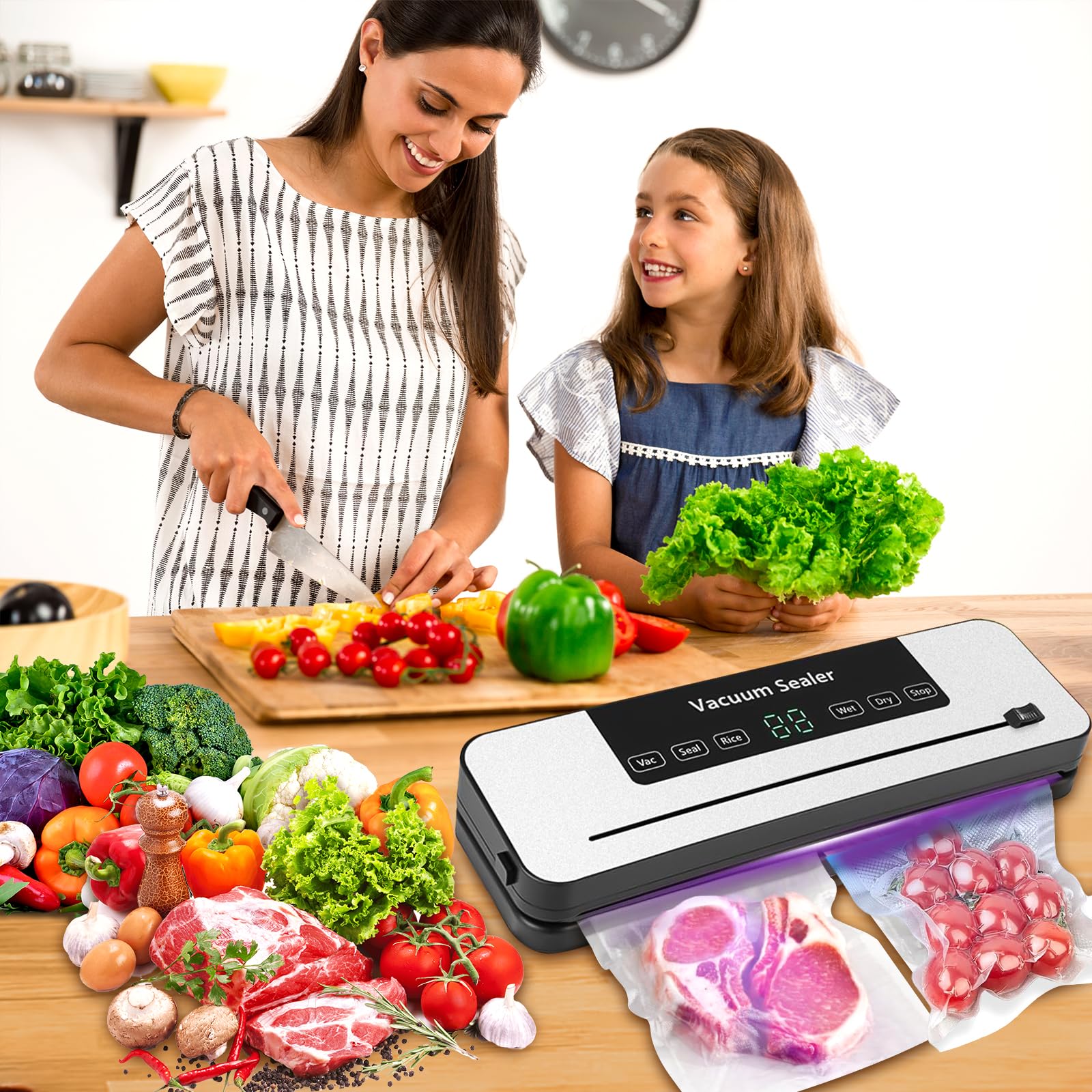 Macchina Sottovuoto Alimentare 6 In 1,Y 40 Inclusi Sacchetti Sottovuoto e Tubo Accessorio,Macchina imballatrice sottovuoto multifunzionale per Cottura Sotto Vuoto e Conservazione Alimenti