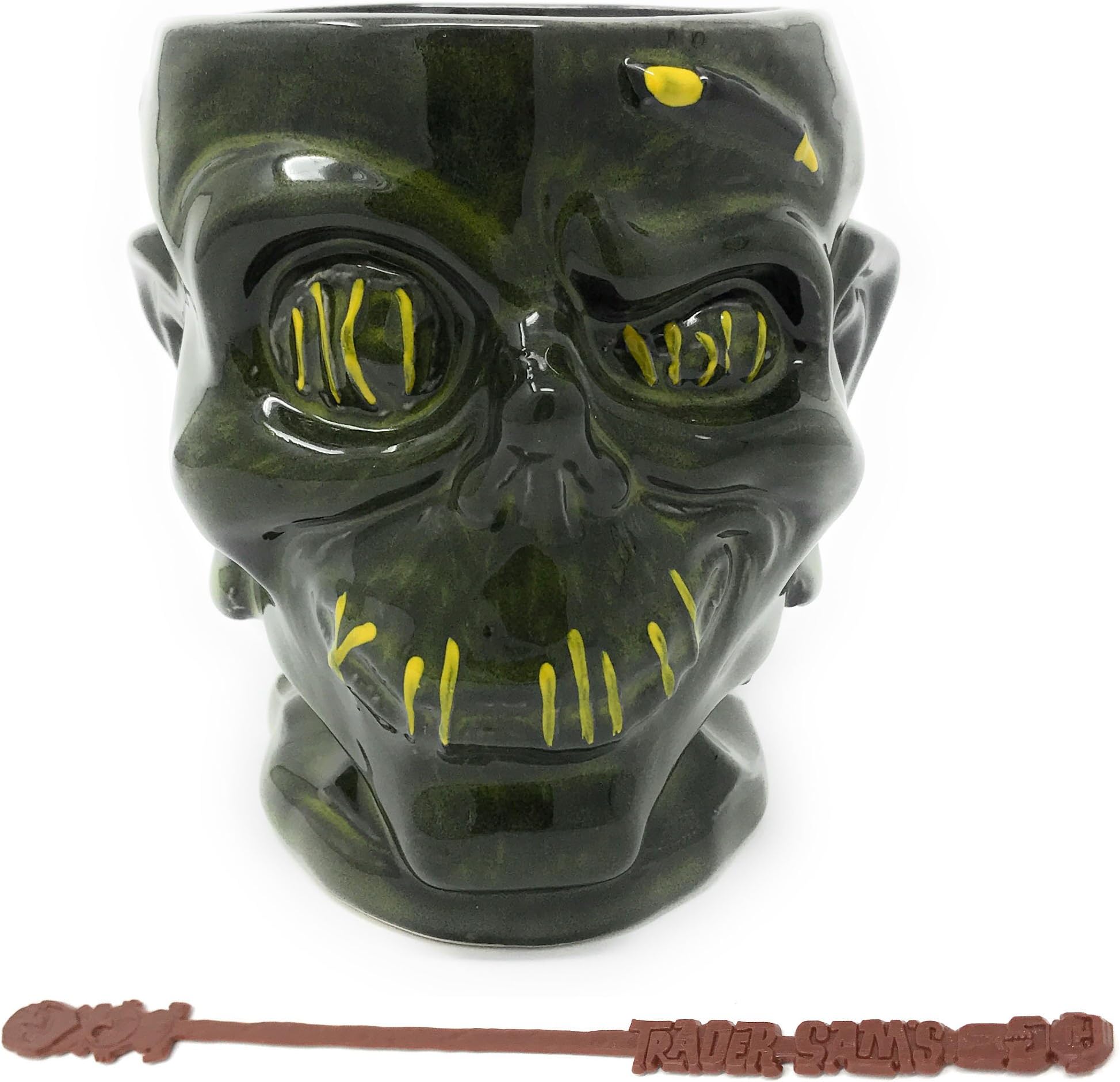 Trader Sams Grog Grotto Shrunken Zombie Head Souvenir Mug with Trader Sams Disneyland Hotel Stir Stick