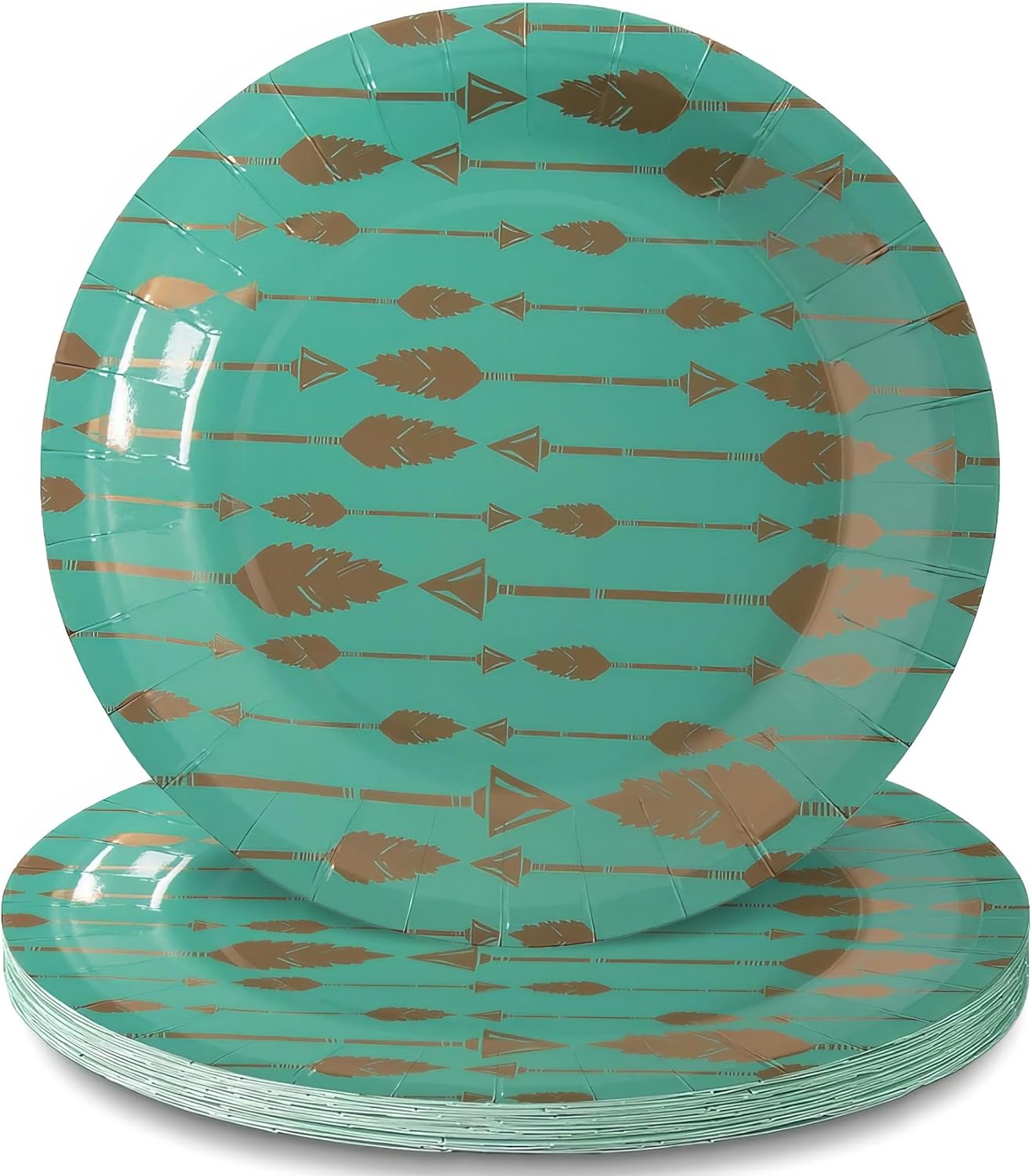 Fun Express Tribal Baby Shower Gold Arrows Paper Dessert Plates - Disposable Dessert Plate for Birthday Wedding, Graduation & Thanksgiving Parties, Treats and Festivities Party Supplies - 8 Pieces