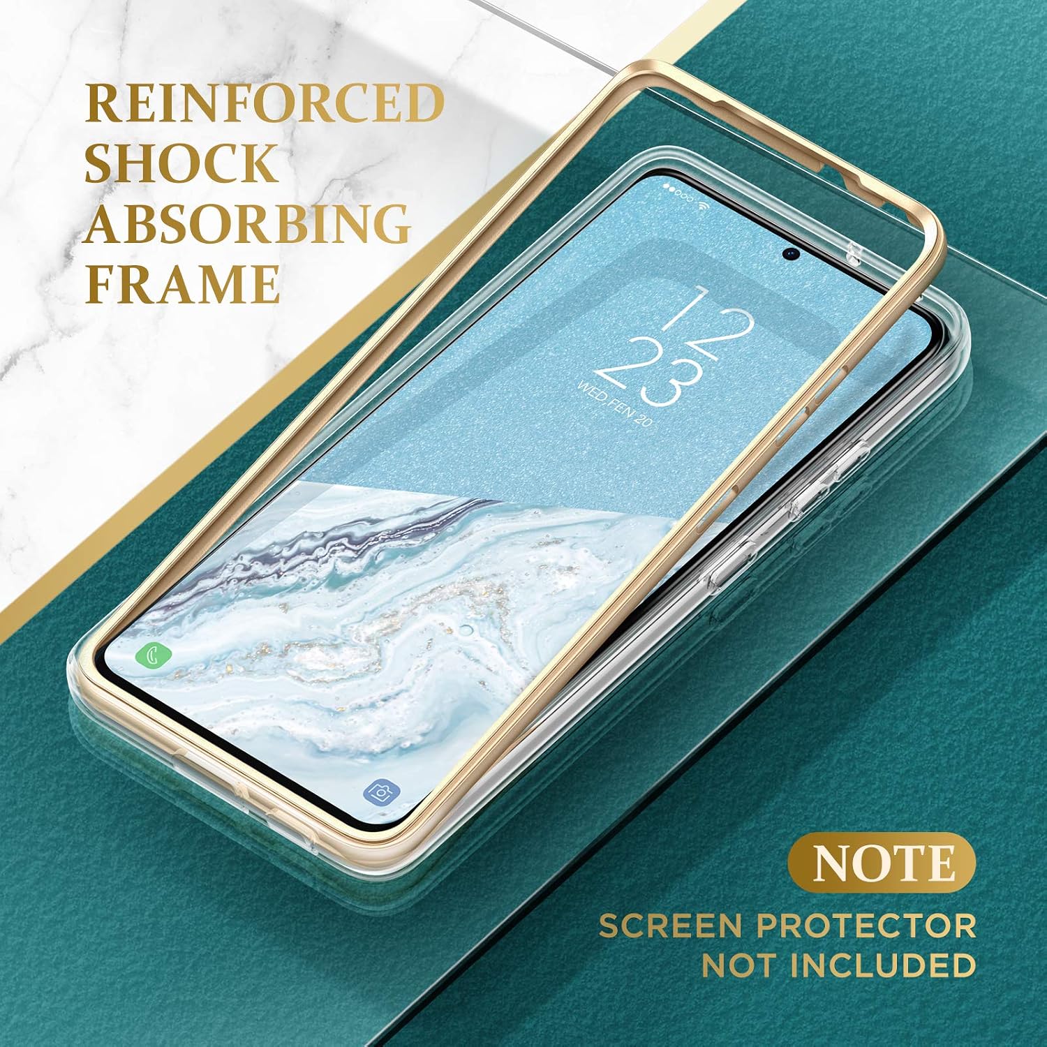 GVIEWIN Compatible with Samsung Galaxy S21 Ultra Case 5G 6.8 Inch, Dual-Layer Drop Protection Shockproof Marble Phone Cover Case Without Built-in Screen Protector (Seasalt/Blue)