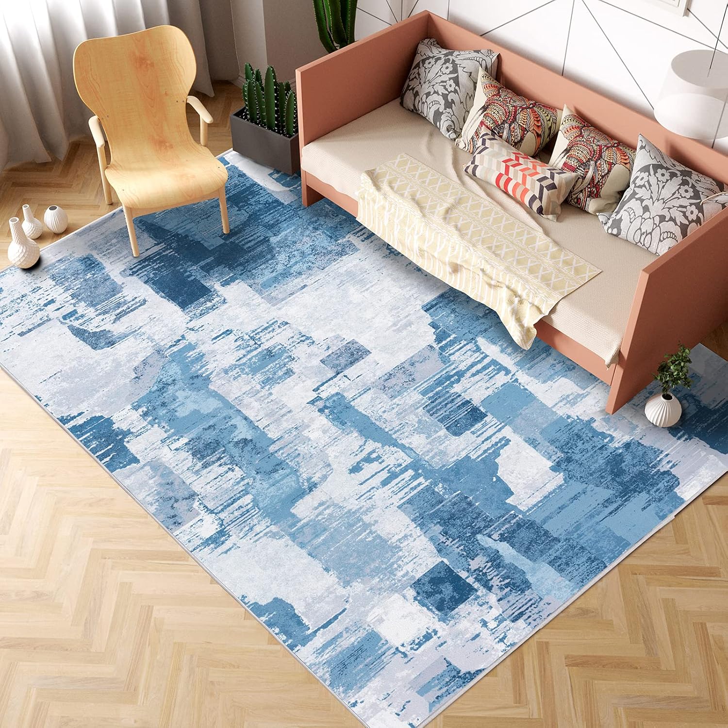 Amazoncom Jinchan Area Rug 3x5 Door Mat Bathroom Rug Blue Contemporary Floor Cover Modern Patchwork Indoor Mat Soft Accent Rug Non Skid Carpet For Living Room Entryway Bedroom Kitchen Dining Room