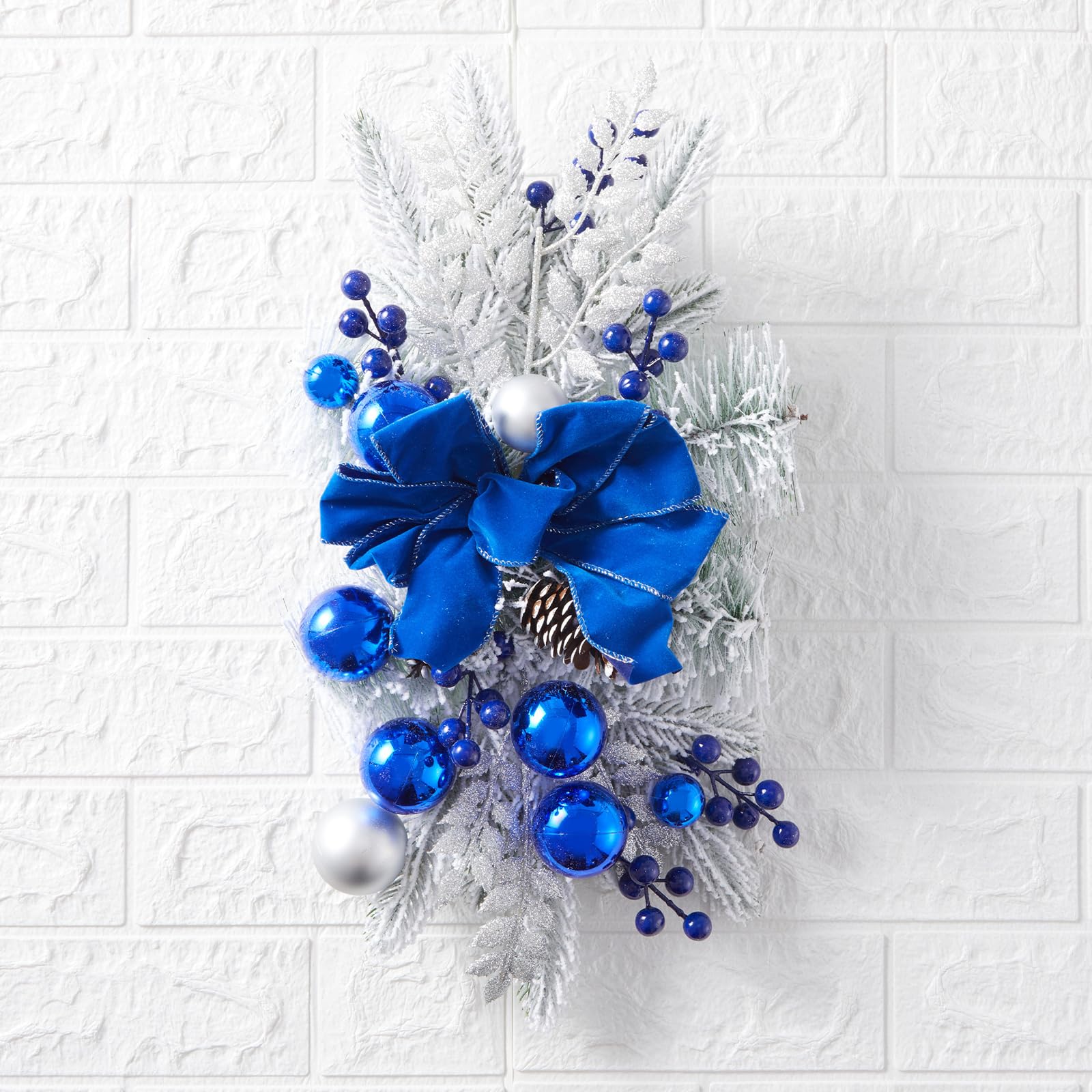 Artificial Christmas Teardrop Swag for Stair Decoration, Various Styles of Christmas Garland, Christmas Hanging Swag for Home Holiday Decor (Blue, 60cm*30cm)