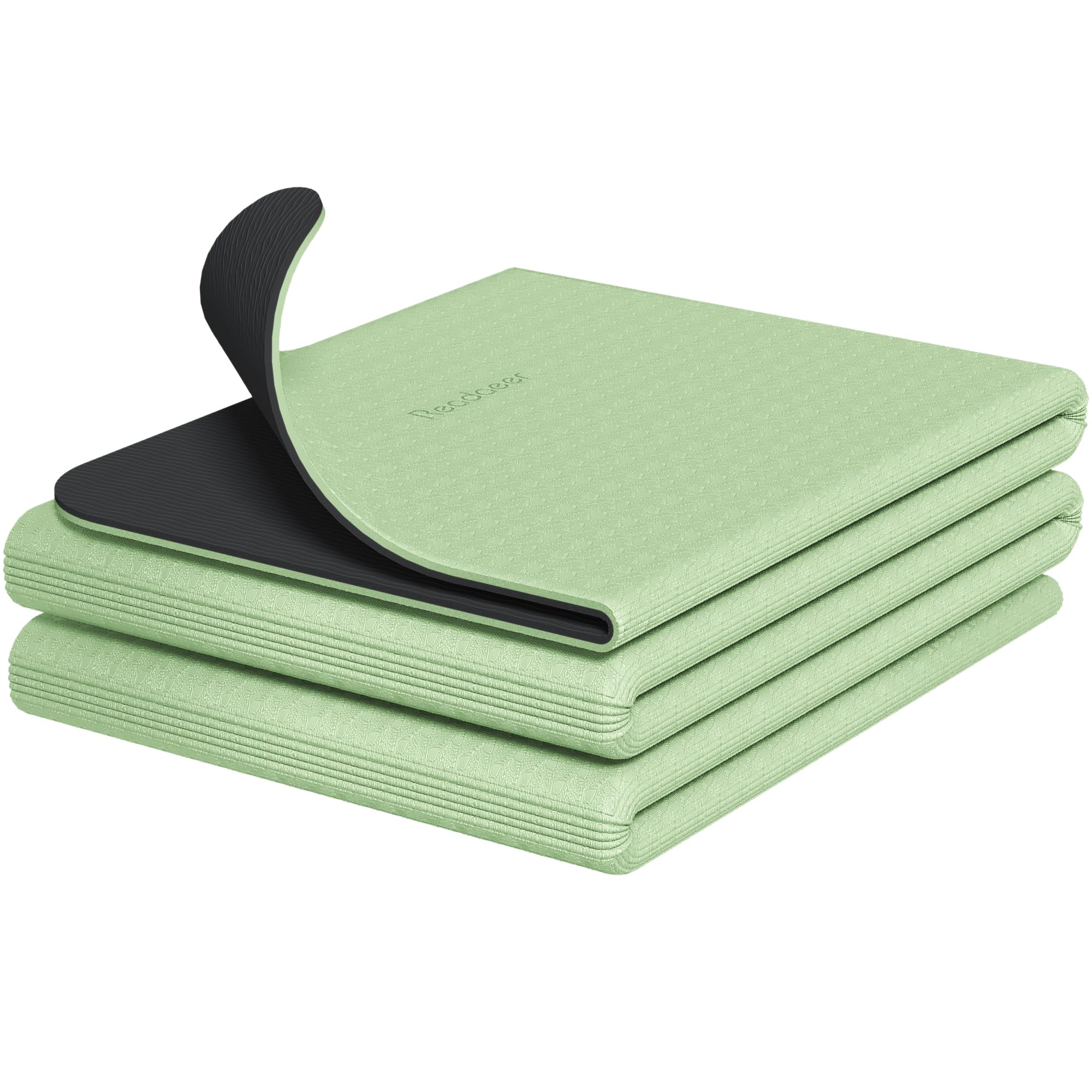 Tappetino da yoga pieghevole da viaggio, spessore 6 mm, tappetino antiscivolo in TPE per esercizi di pilates, 182,9 cm di lunghezza x 61 cm di larghezza x 0,6 cm (verde + nero)