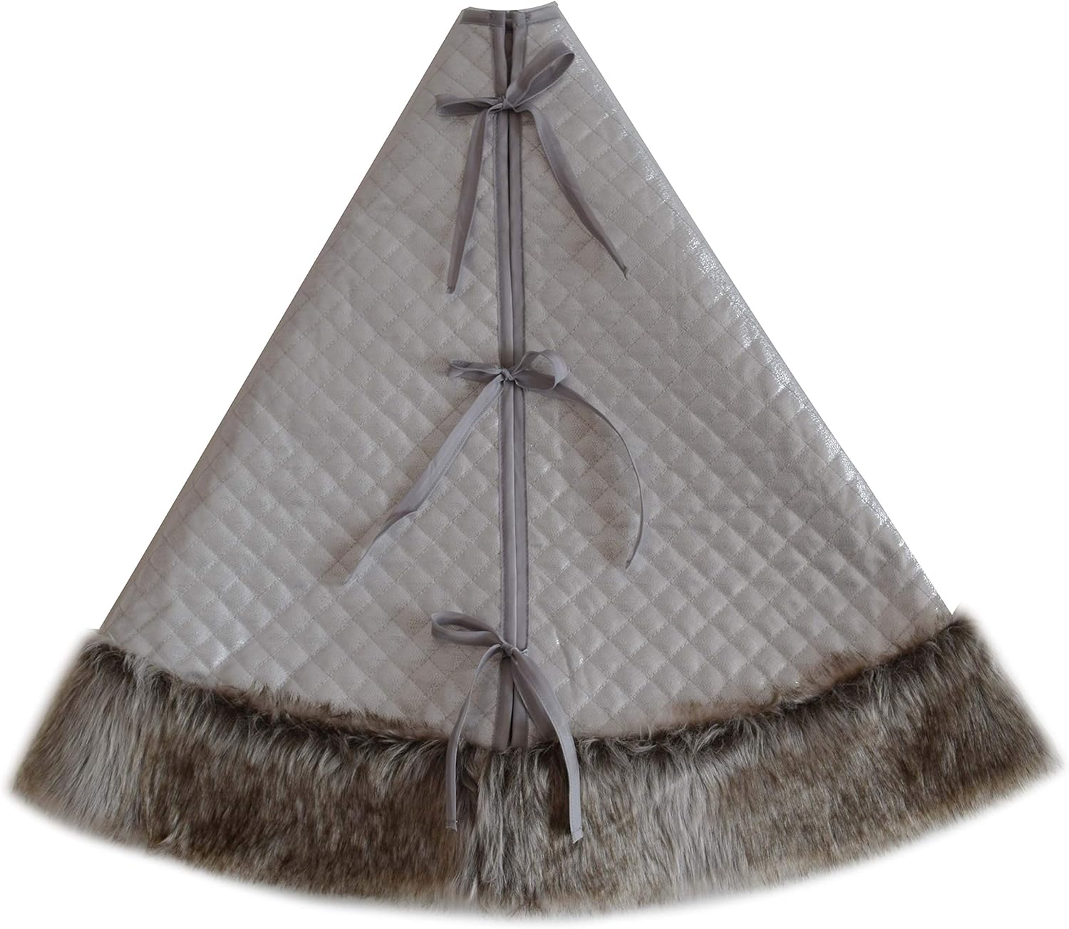 Silver Sparkle Quilted Handcrafted Diamond Center,Luxury Faux Fur Border Christmas Tree Skirt, (Faux Fur 2, 50")